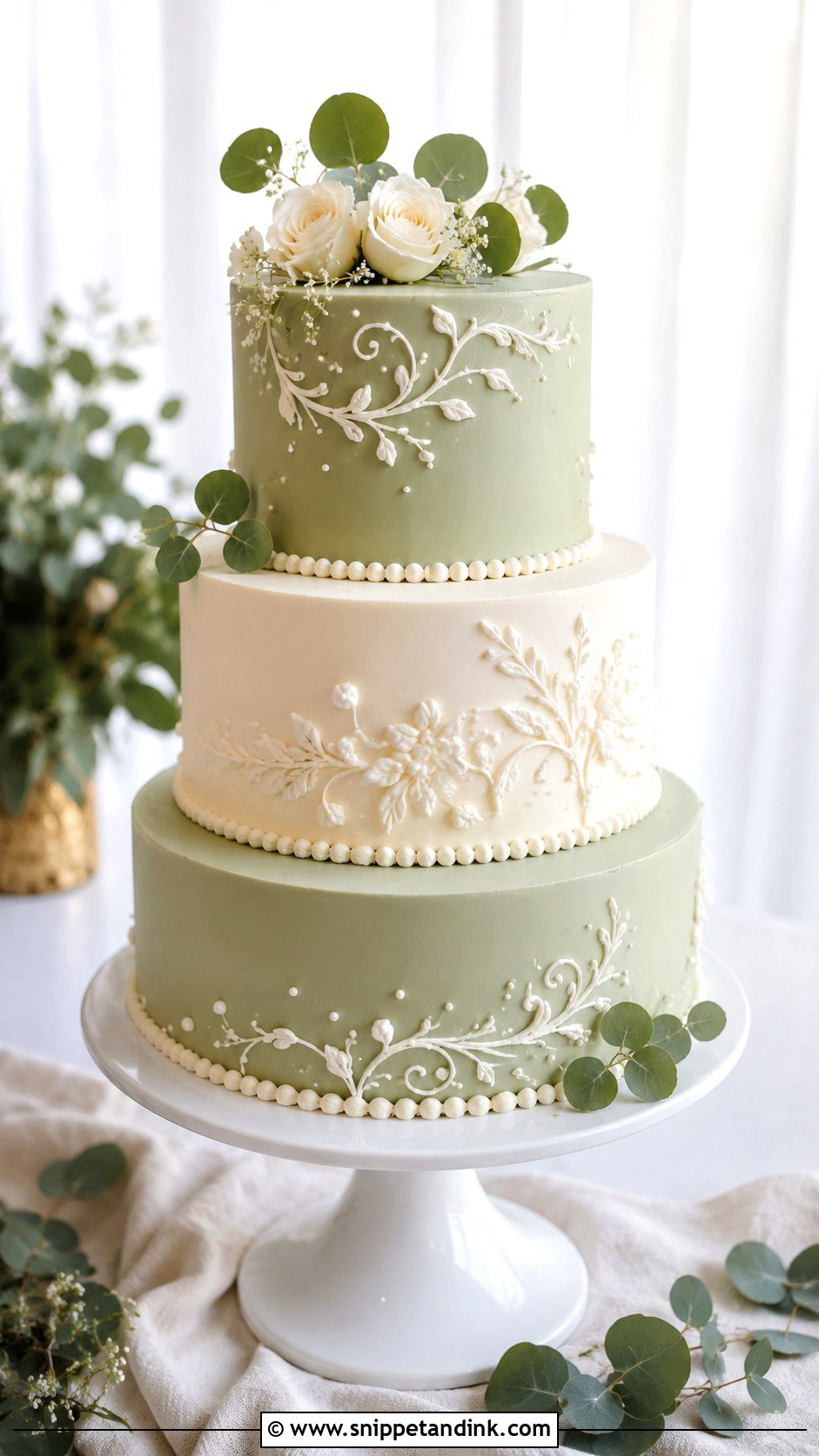 Sage Green And White Wedding Cake - Snippet and Ink - 25 Elegant Green Wedding Cake Ideas