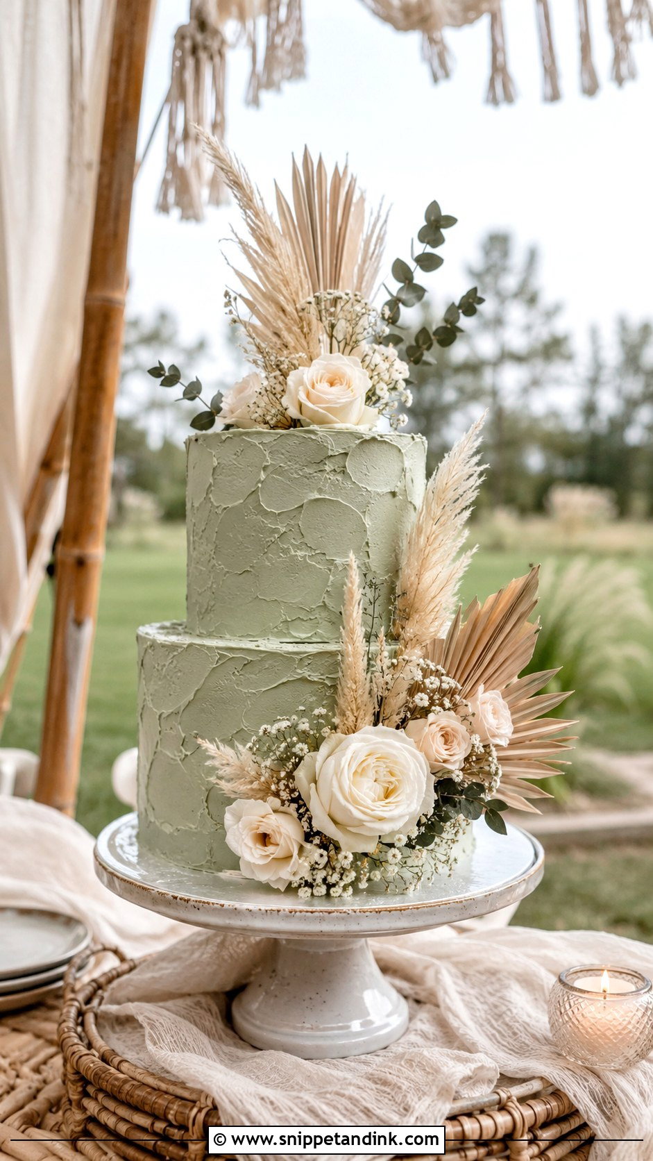Sage Green Boho Wedding Cake - Snippet and Ink - 20 Sage Green Themed Wedding Cake Ideas