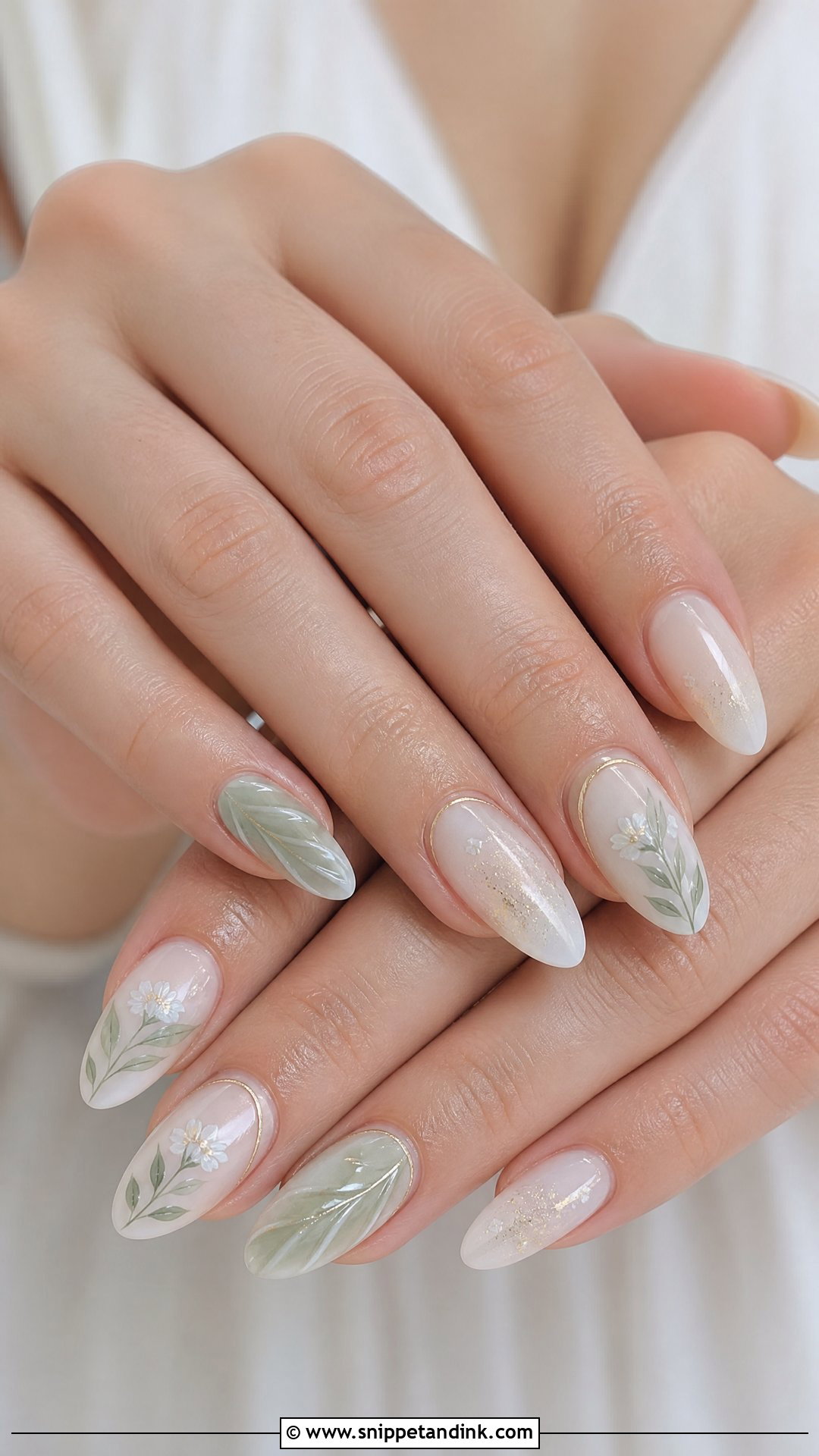 Sage Green Bridal Nails With Milky White - Snippet and Ink - 25 Sage Green Wedding Nails