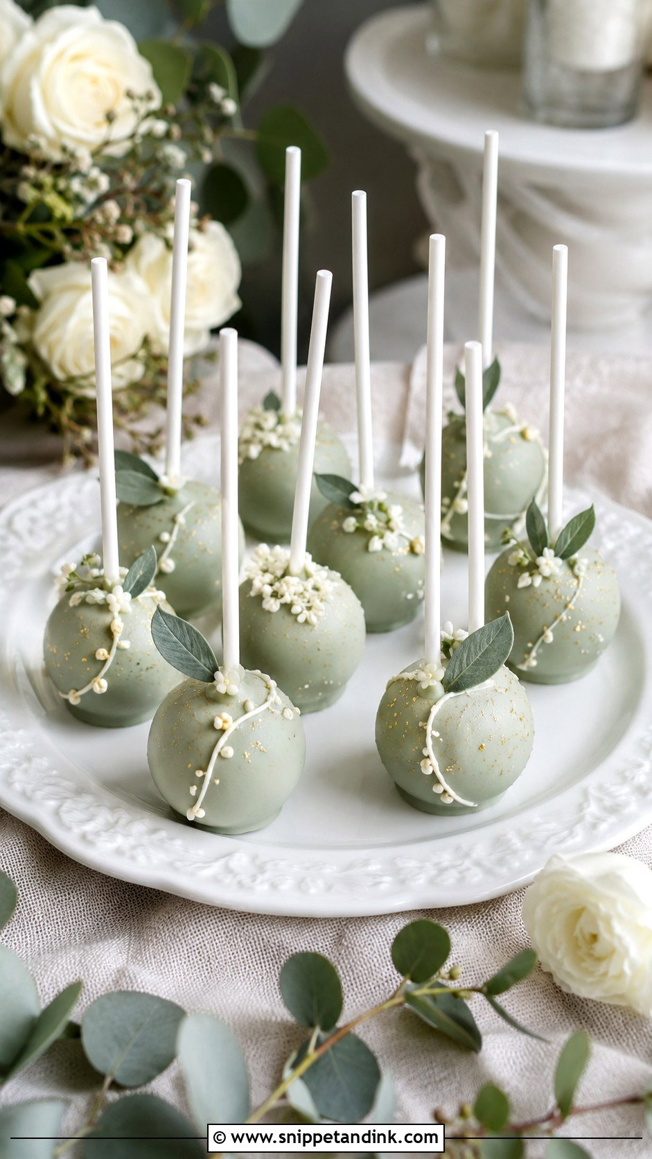 Sage Green Bride Cake Pops - Snippet and Ink - 35 Bride Cake Pops