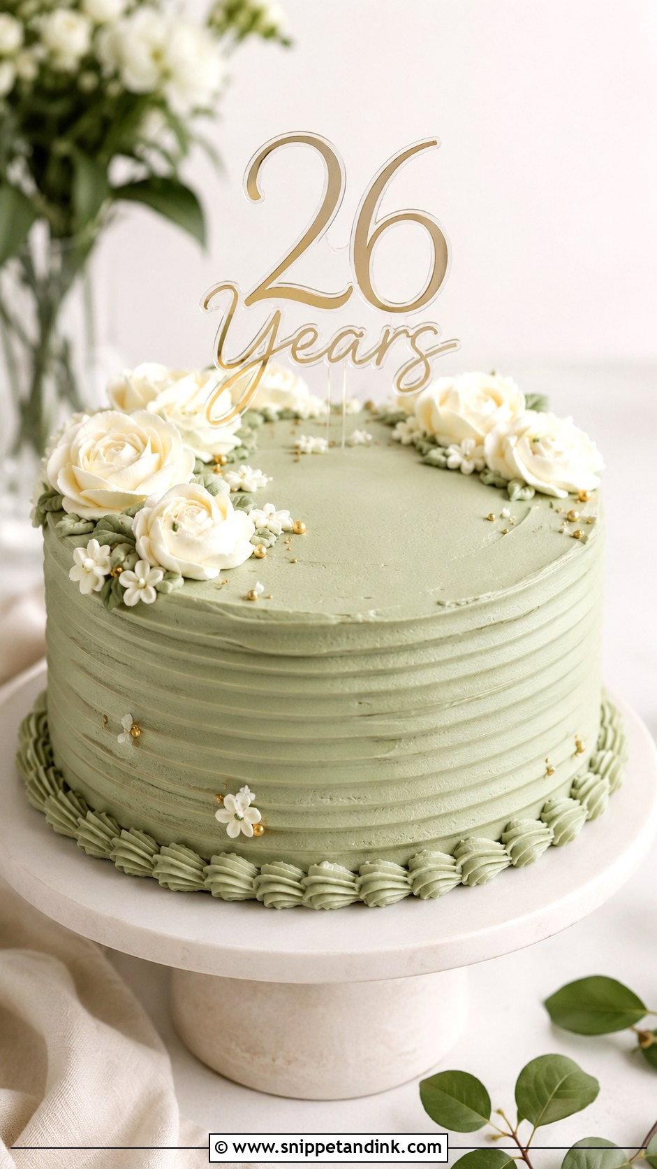 Sage Green Buttercream Cake - Snippet and Ink - 20 26th Anniversary Cake Ideas