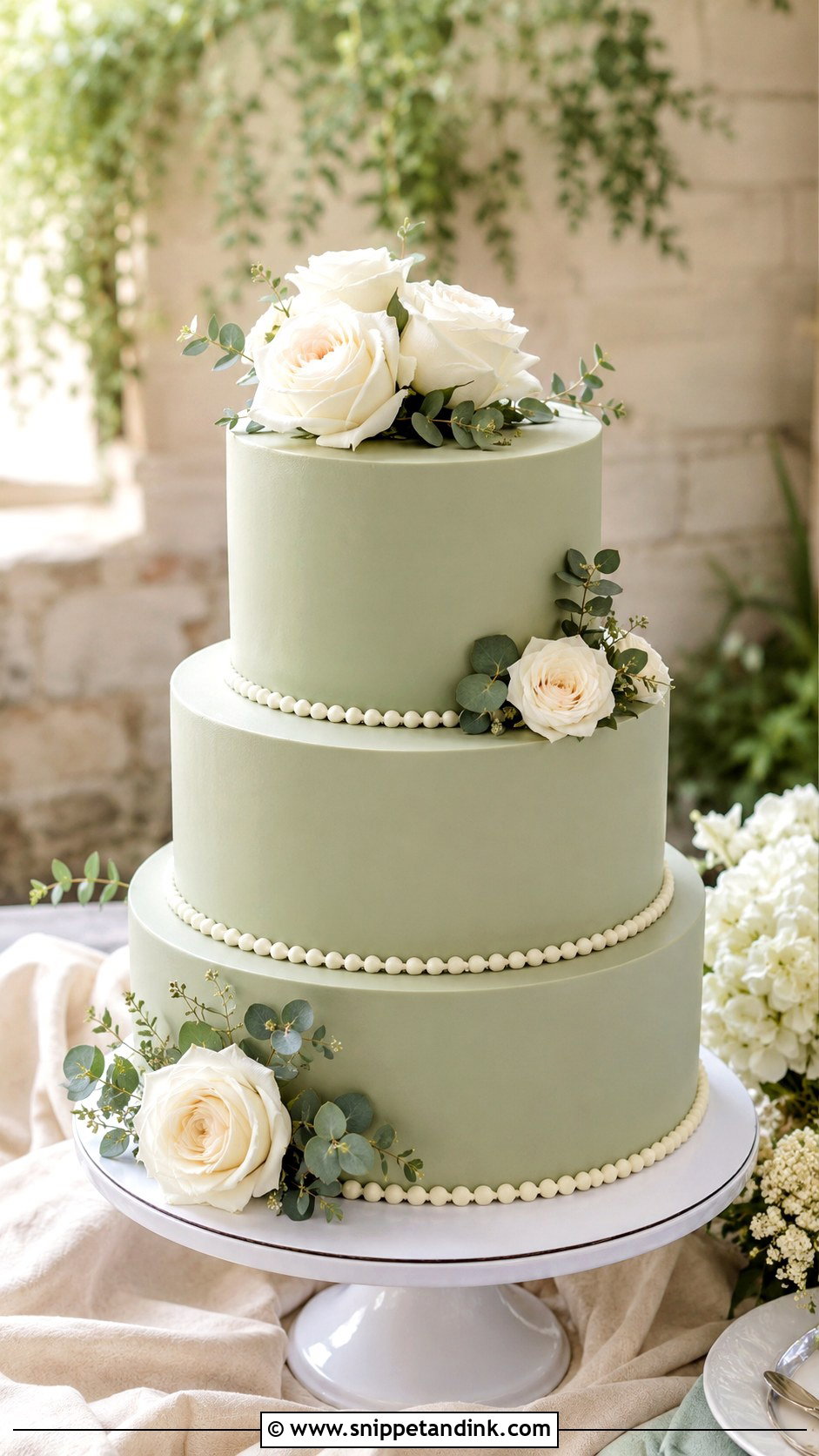 Sage Green Buttercream Wedding Cake - Snippet and Ink - 20 Sage Green Themed Wedding Cake Ideas
