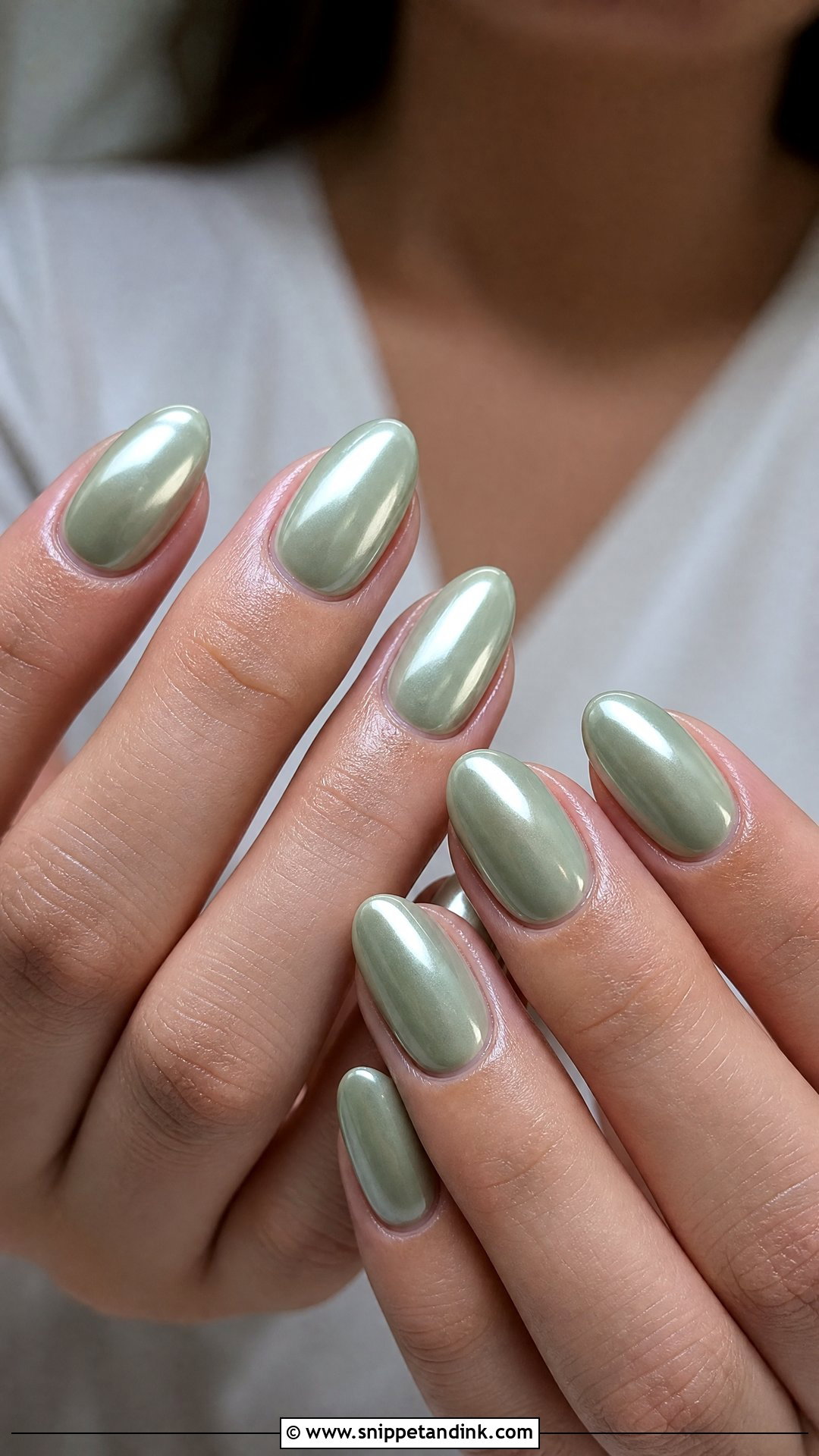 Sage Green Chrome Wedding Nails - Snippet and Ink - 25 Sage Green Wedding Nails