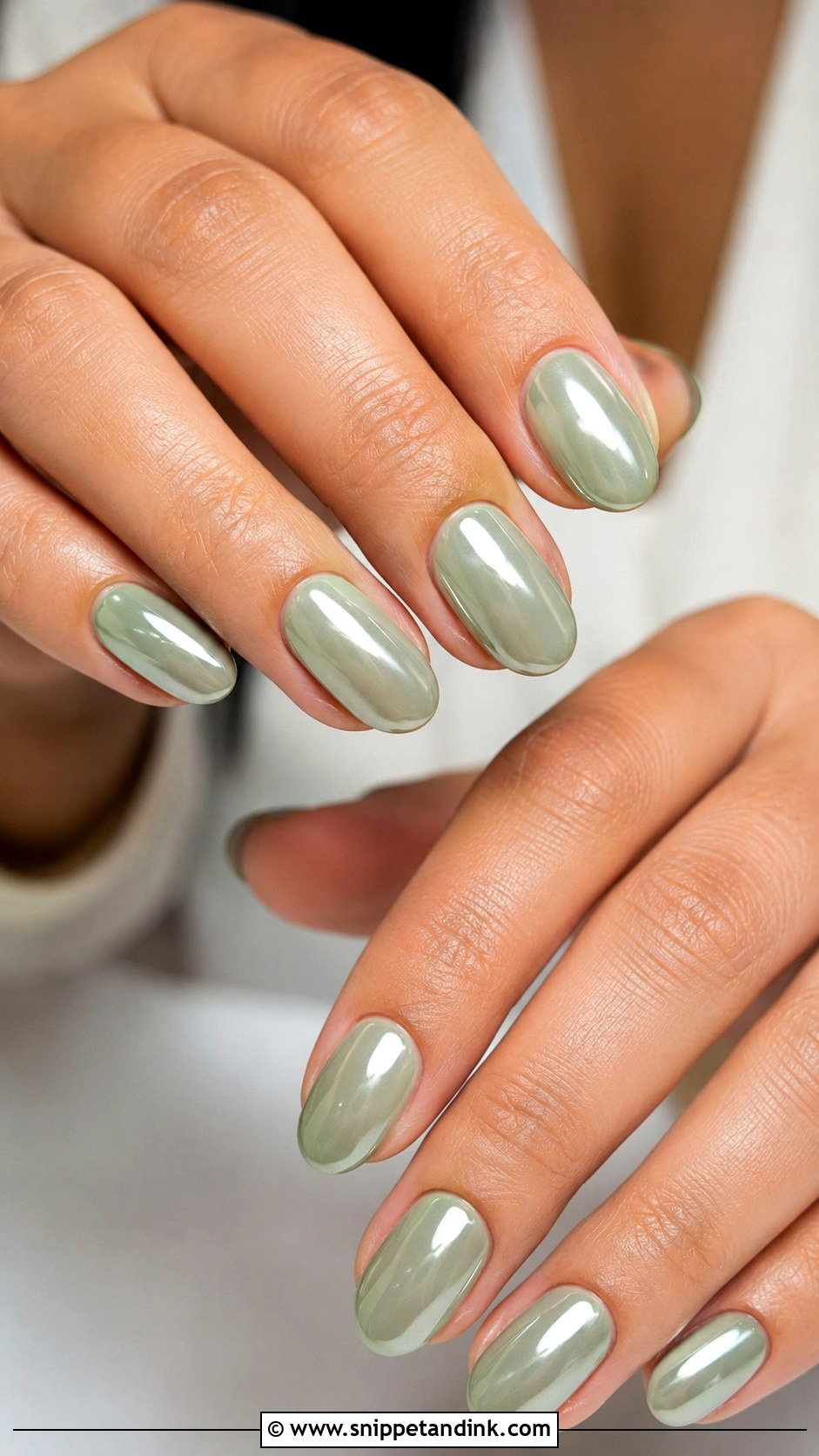 Sage Green Chrome Wedding Nails - Snippet and Ink - 20 Sage Wedding Nails