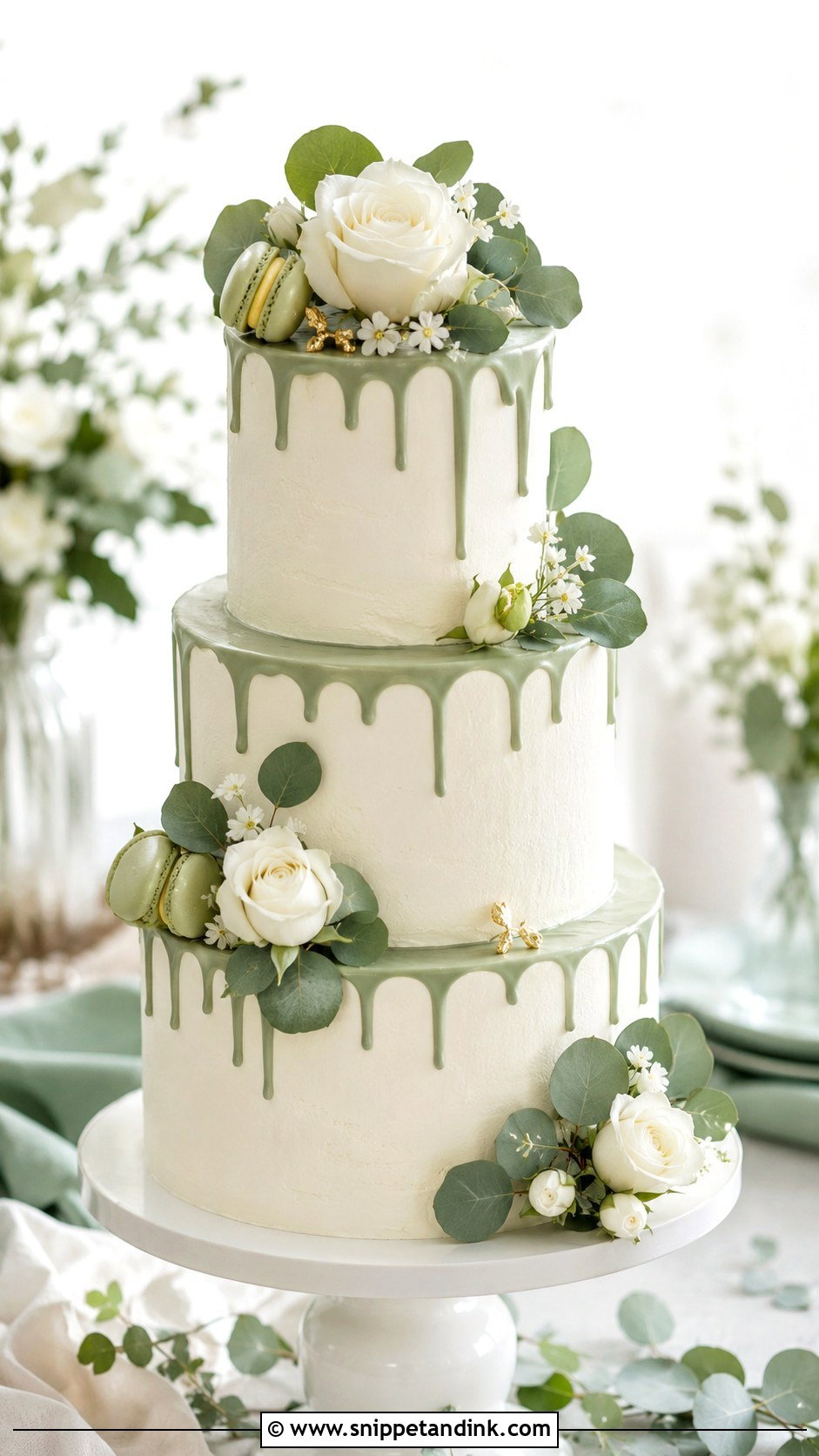 Sage Green Drip Wedding Cake - Snippet and Ink - 20 Sage Green Themed Wedding Cake Ideas