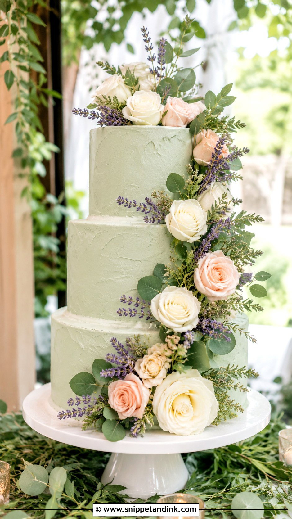 Sage Green Floral Wedding Cake - Snippet and Ink - 20 Sage Green Themed Wedding Cake Ideas