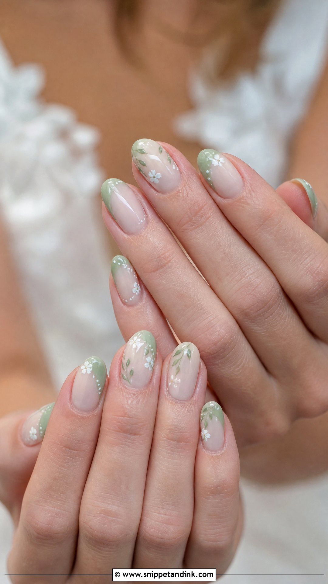 Sage Green Floral Wedding Nails - Snippet and Ink - 25 Sage Green Wedding Nails
