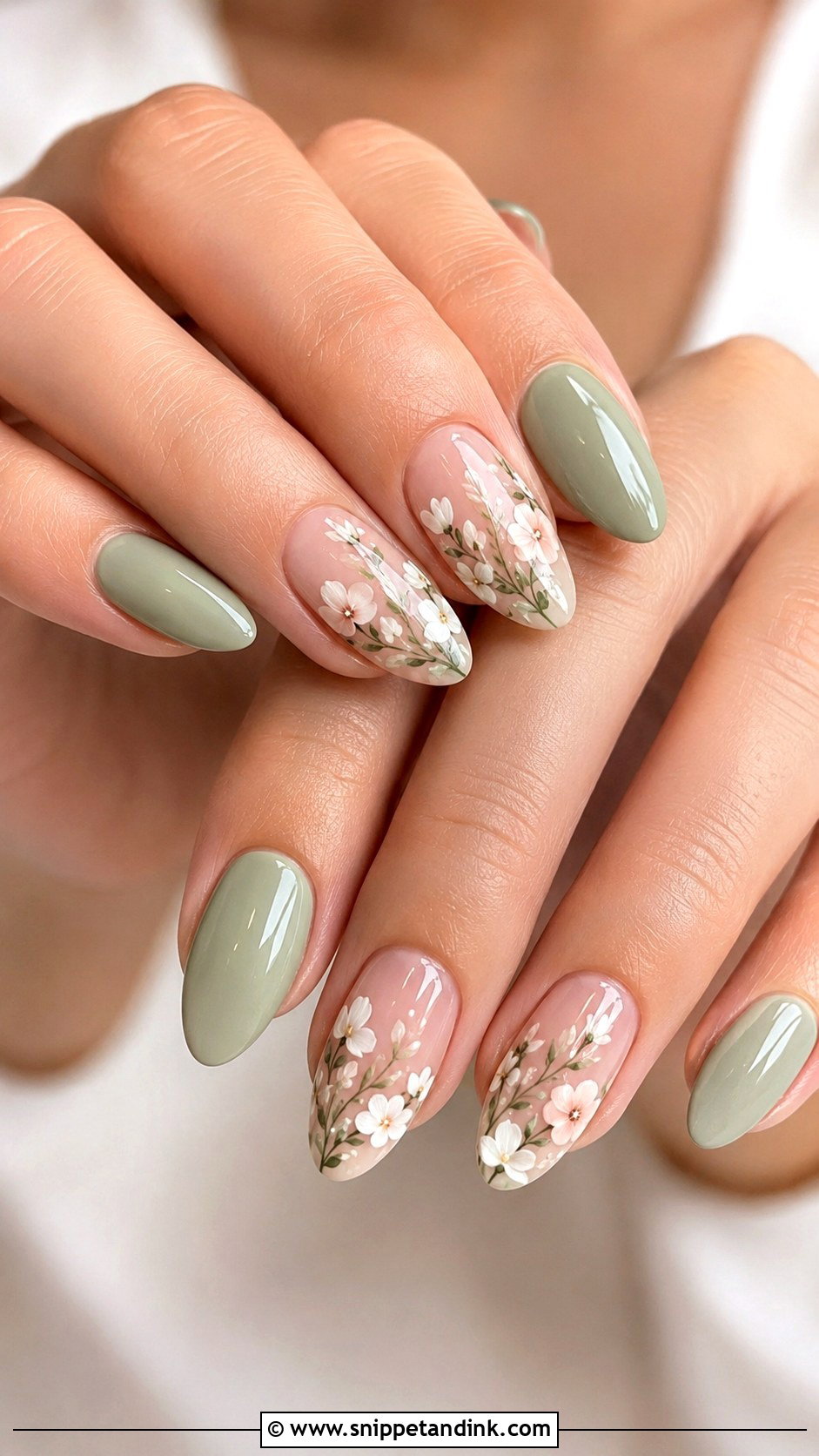 Sage Green Floral Wedding Nails - Snippet and Ink - 20 Sage Wedding Nails