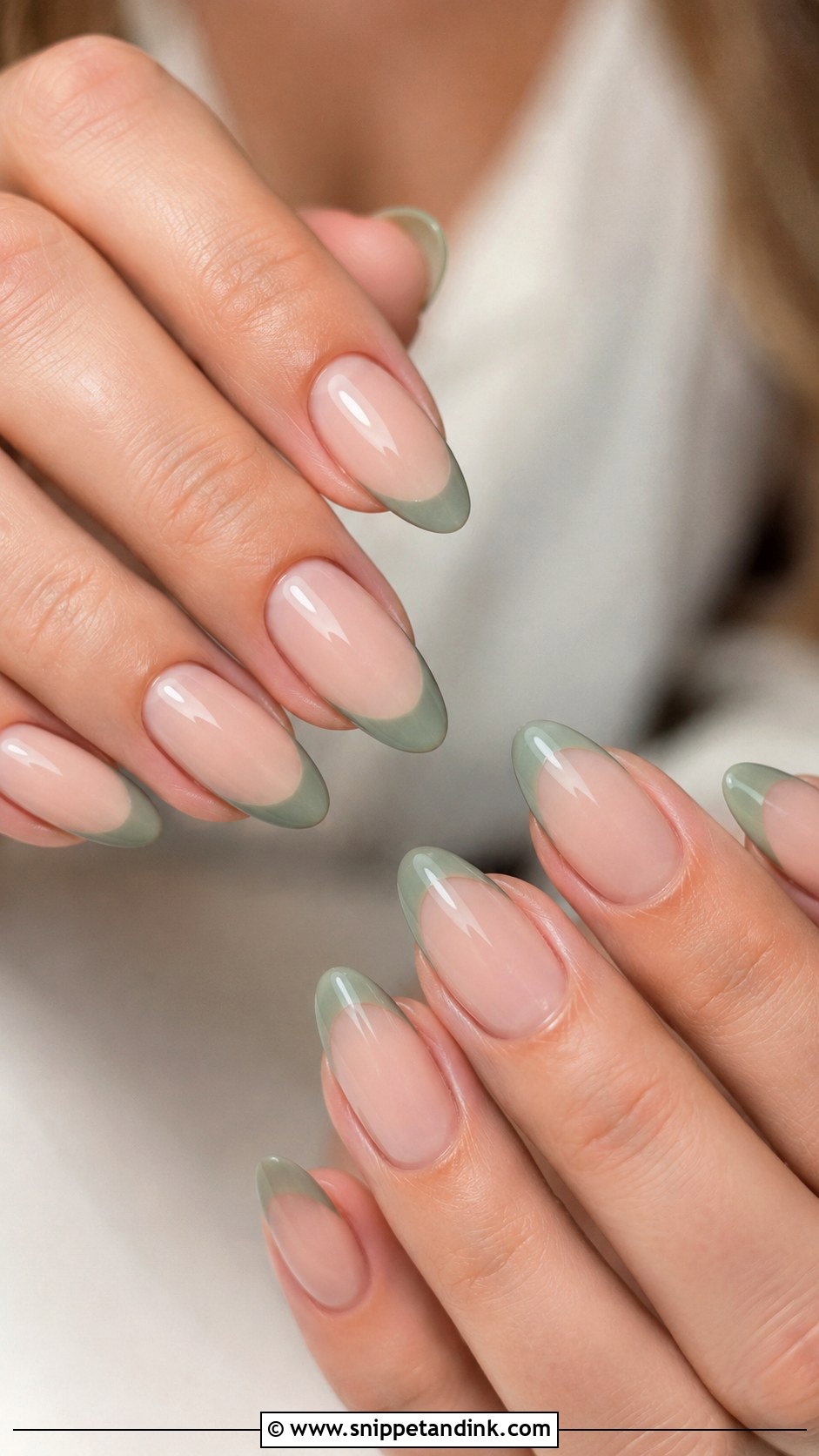 Sage Green French Tip Bridal Nails - Snippet and Ink - 20 Green Bridal Nails