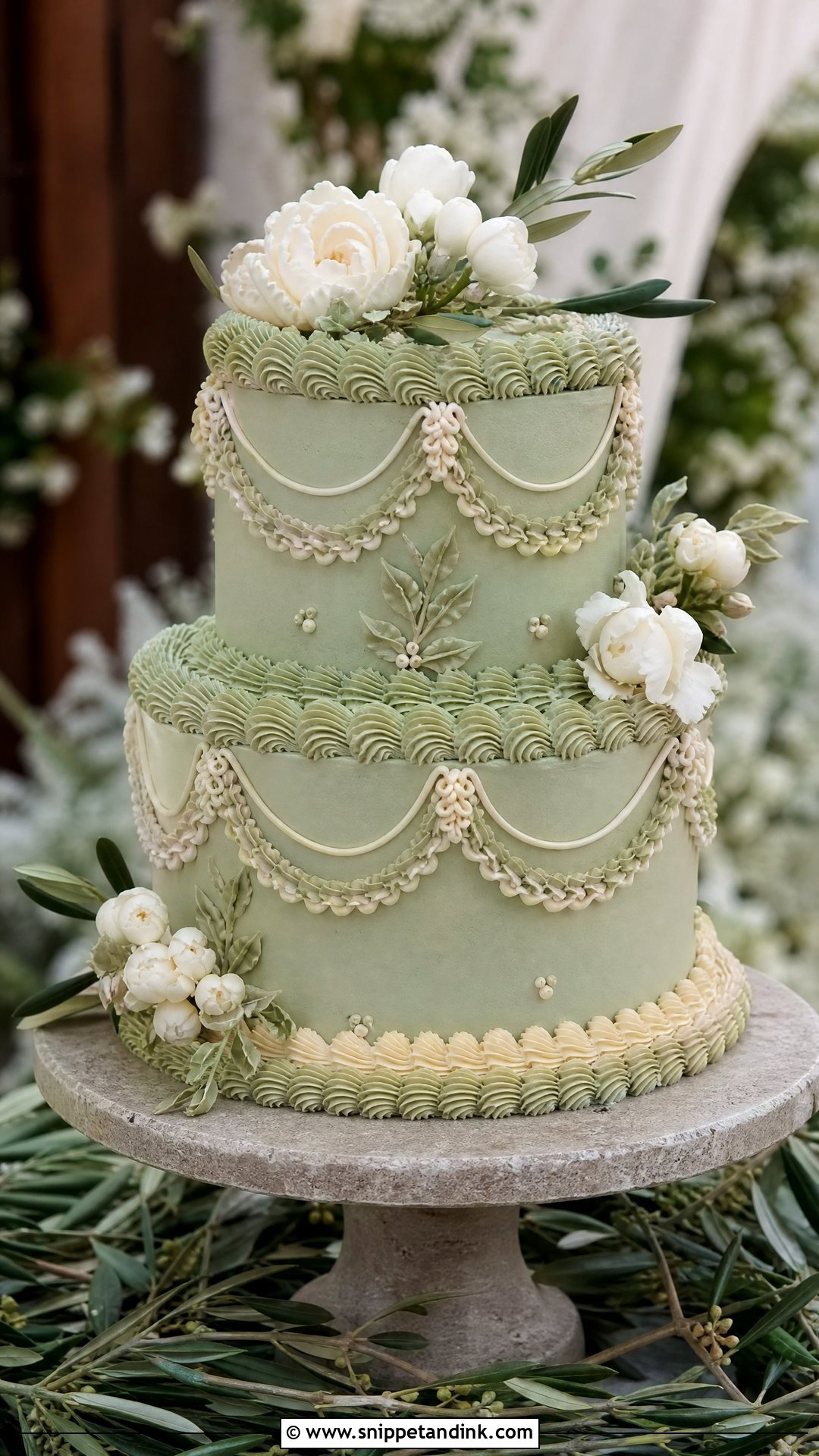 Sage Green Lambeth Wedding Cake - Snippet and Ink - 20 Lambeth Wedding Cake Ideas