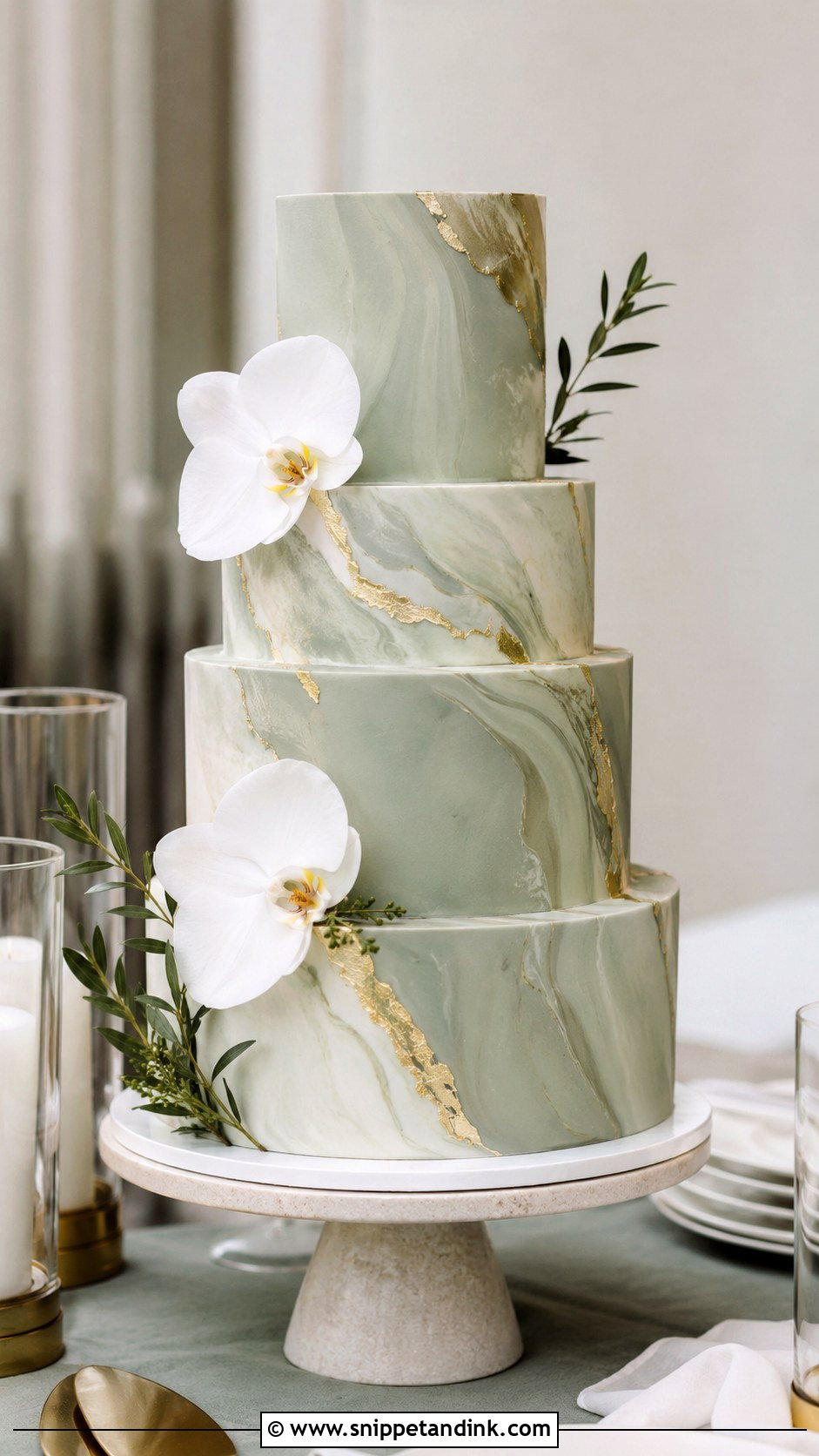 Sage Green Marble Wedding Cake - Snippet and Ink - 20 Sage Green Themed Wedding Cake Ideas