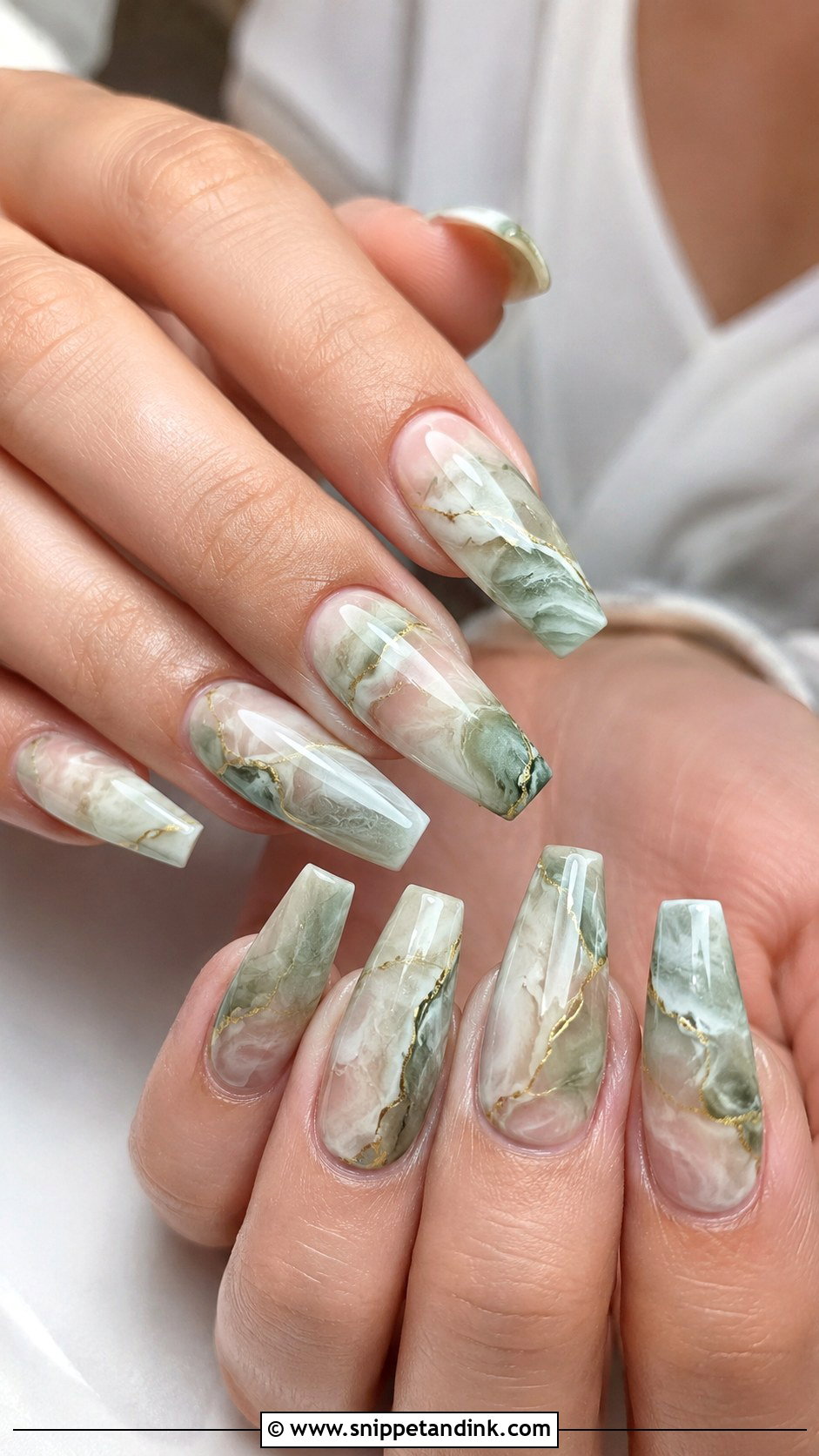 Sage Green Marble Wedding Nails - Snippet and Ink - 20 Sage Wedding Nails