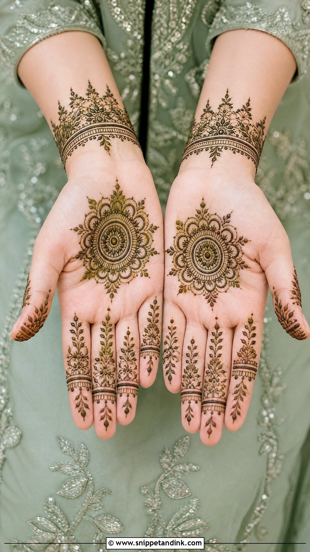 Sage Green Mehndi Lehnga Design - Snippet and Ink - 25 Mehndi Lehnga Designs