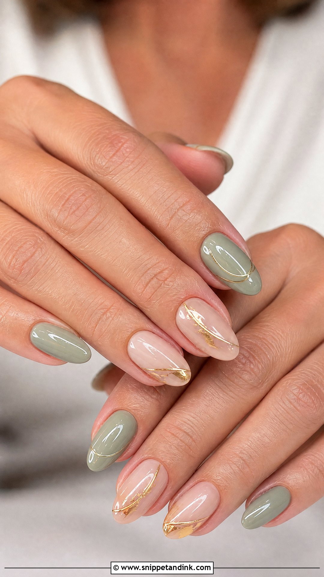Sage Green Nails With Gold Wedding Details - Snippet and Ink - 25 Sage Green Wedding Nails