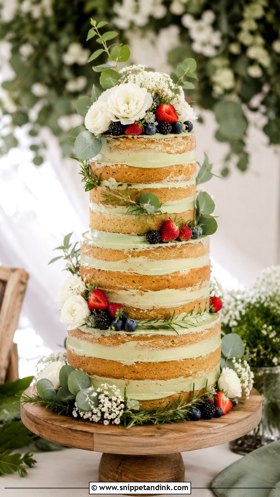 Sage Green Naked Wedding Cake - Snippet and Ink - 20 Sage Green Themed Wedding Cake Ideas