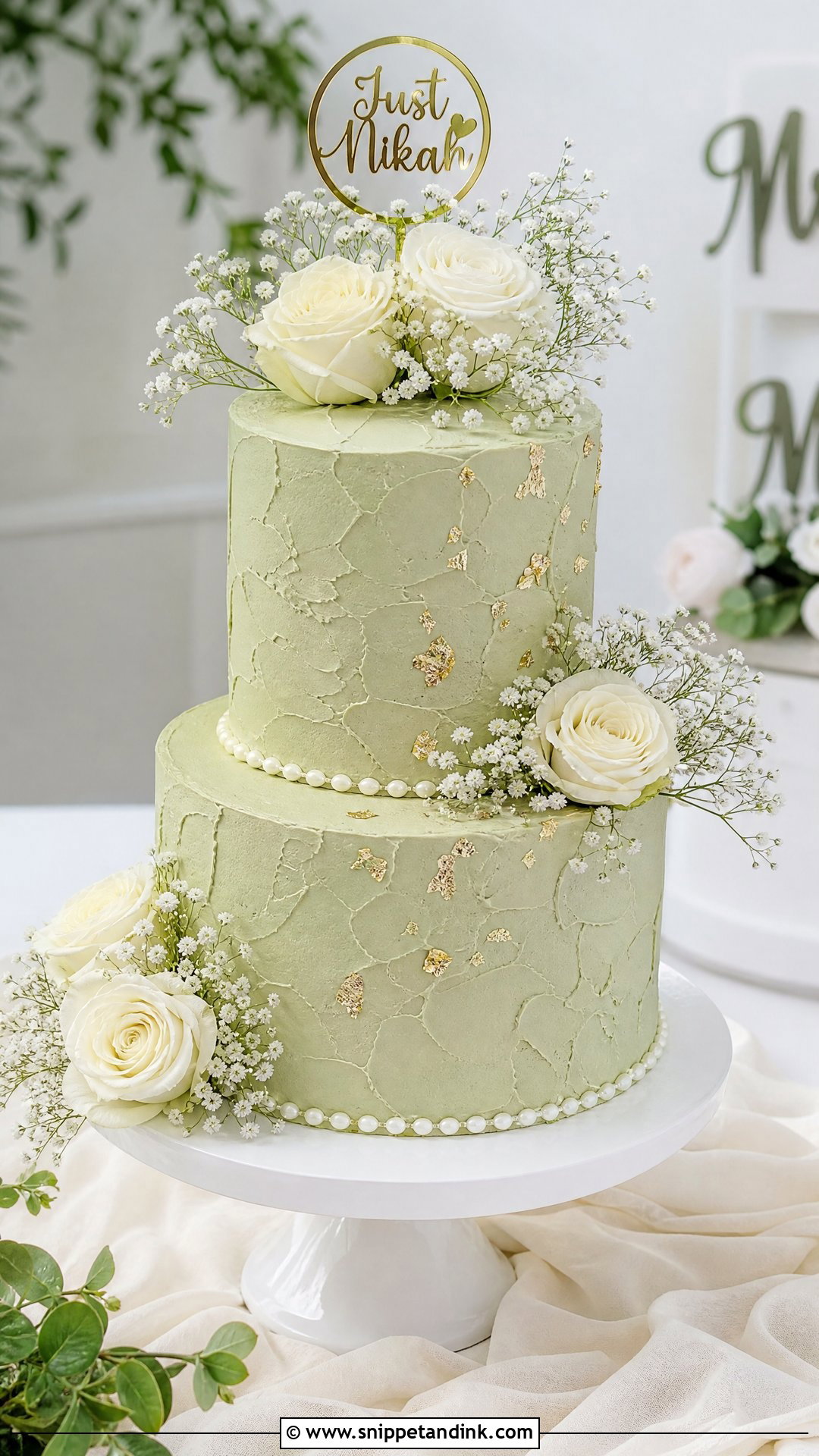 Sage Green Nikkah Cake - Snippet and Ink - 25 Nikkah Cake Ideas
