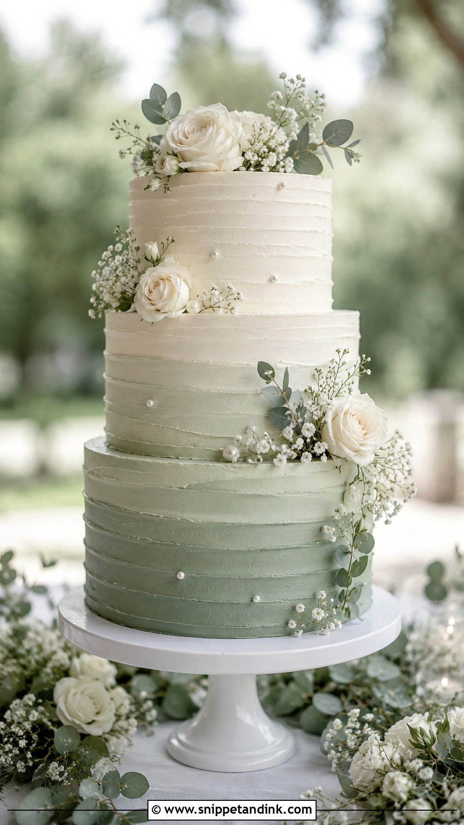 Sage Green Ombre Wedding Cake - Snippet and Ink - 20 Sage Green Themed Wedding Cake Ideas