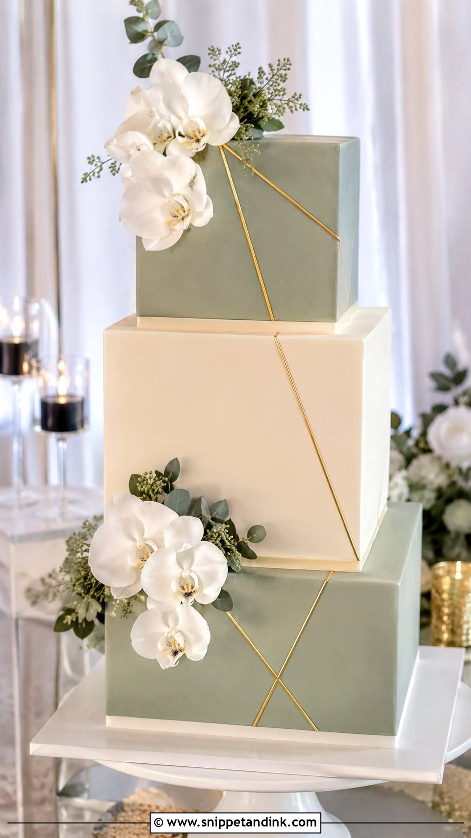 Sage Green Square Wedding Cake - Snippet and Ink - 20 Sage Green Themed Wedding Cake Ideas