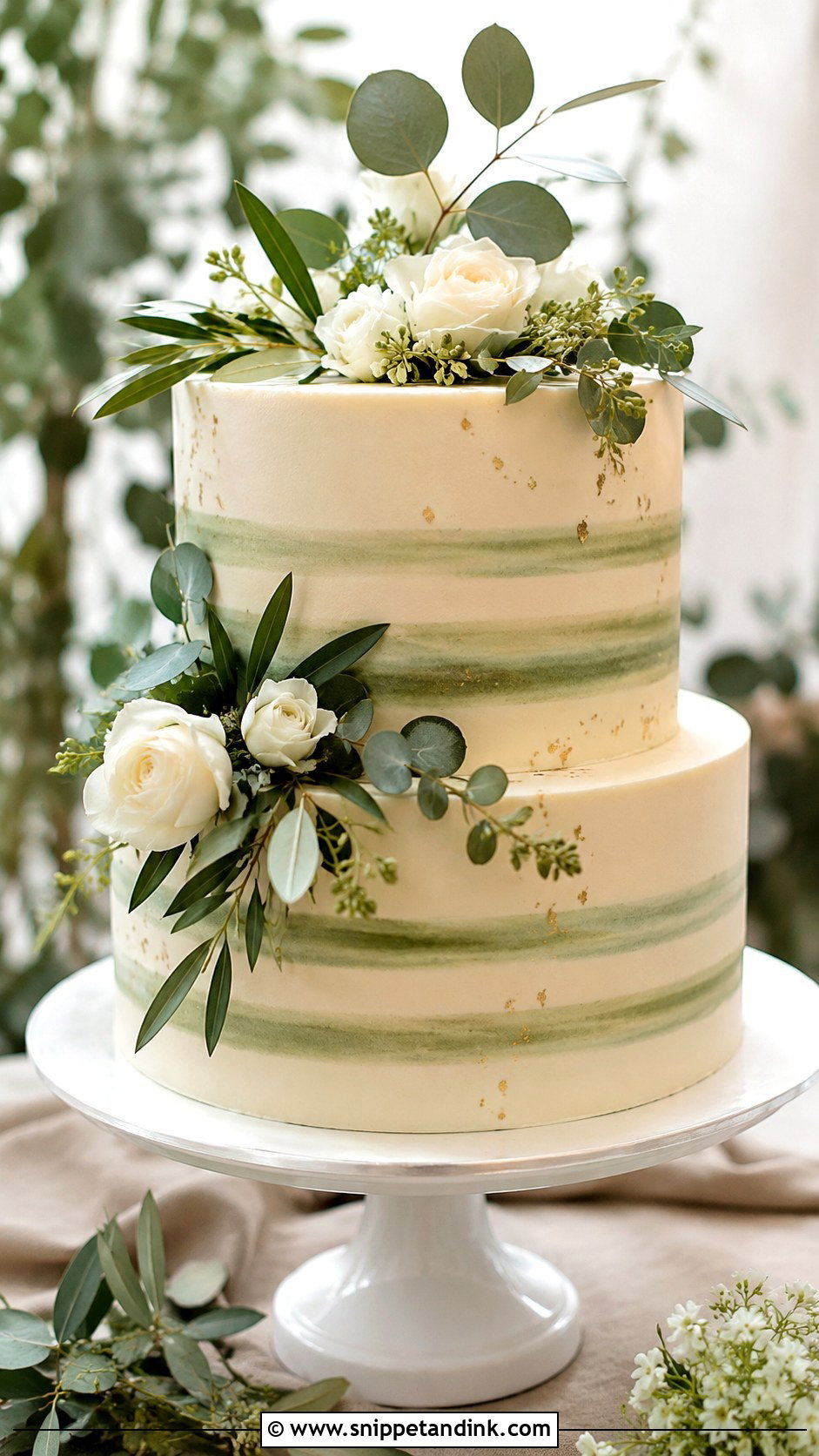 Sage Green Striped Wedding Cake - Snippet and Ink - 20 Striped Wedding Cake Ideas