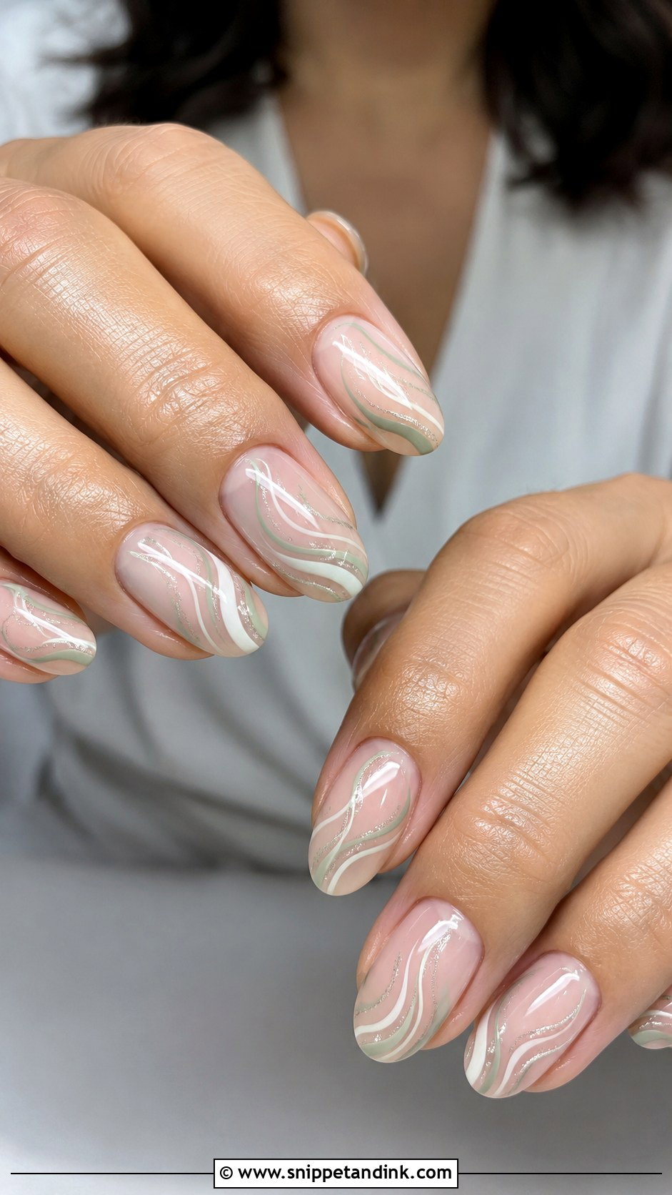 Sage Green Swirl Wedding Nails - Snippet and Ink - 20 Sage Wedding Nails