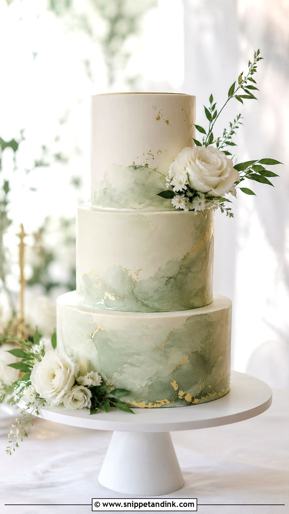 Sage Green Watercolor Wedding Cake - Snippet and Ink - 20 Sage Green Themed Wedding Cake Ideas