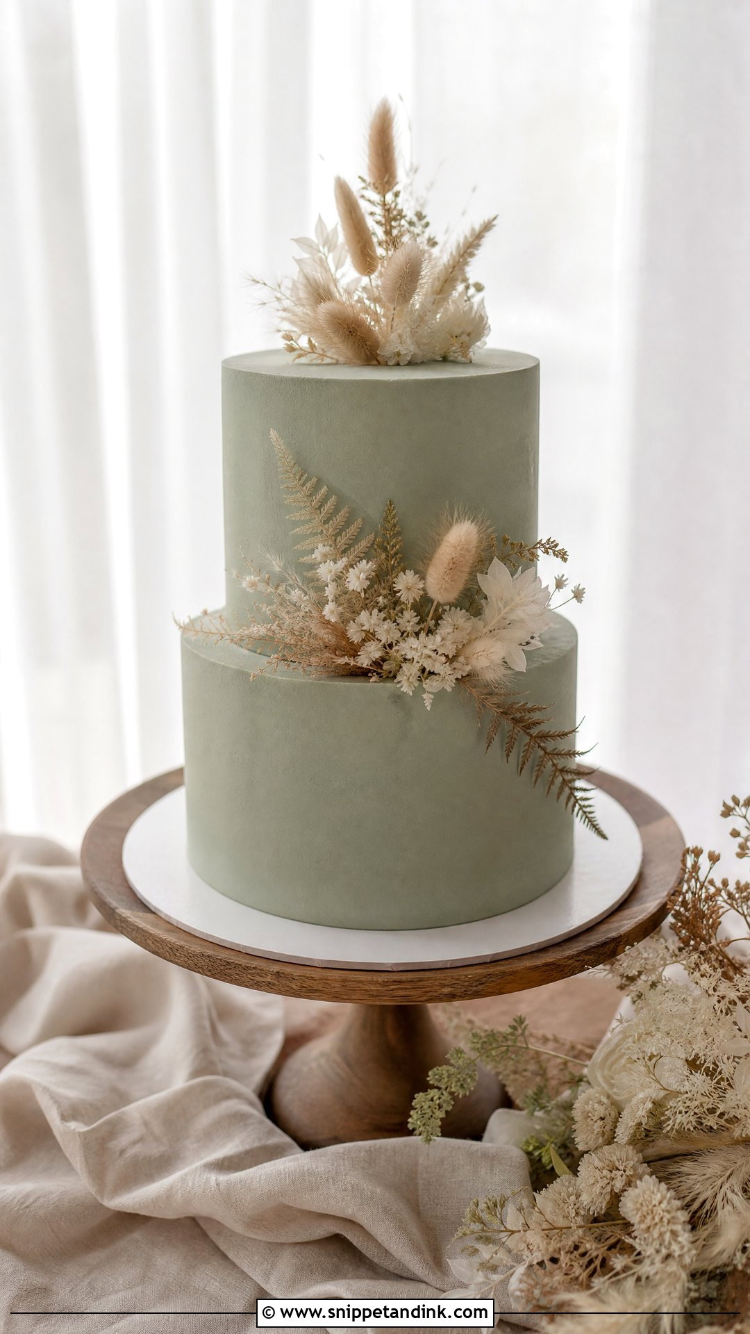 Sage Green Wedding Cake With Dried Flowers - Snippet and Ink - 20 Sage Green Wedding Cake Ideas