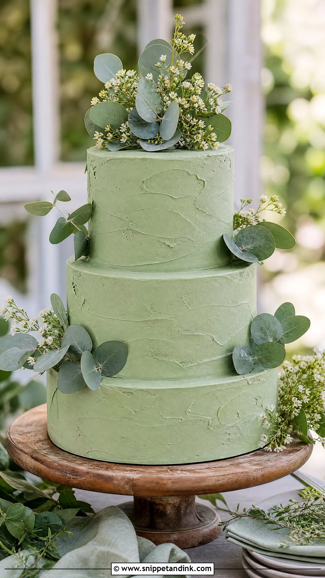 Sage Green Wedding Cake With Eucalyptus - Snippet and Ink - 20 Sage Green Wedding Cake Ideas