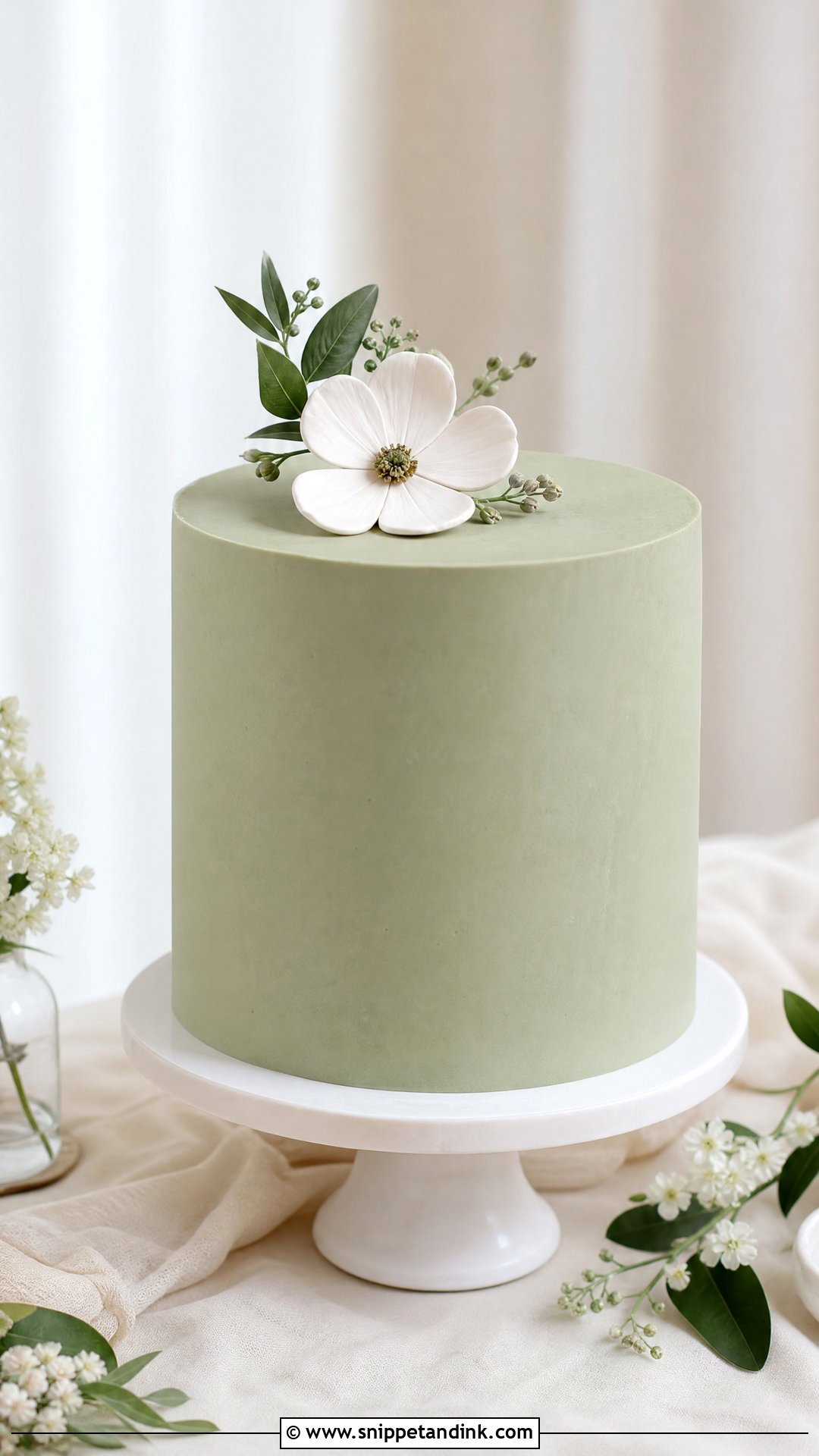 Sage Green Wedding Cake With Minimal Flowers - Snippet and Ink - 20 Sage Green Wedding Cake Ideas