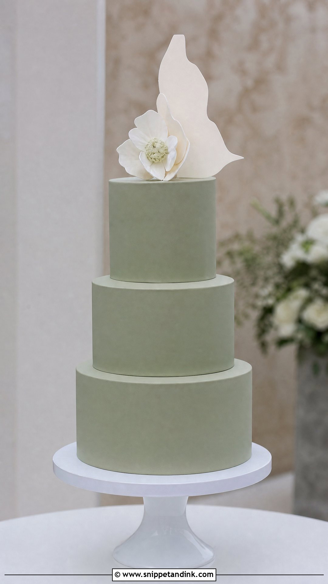 Sage Green Wedding Cake With Modern Tiers - Snippet and Ink - 20 Sage Green Wedding Cake Ideas