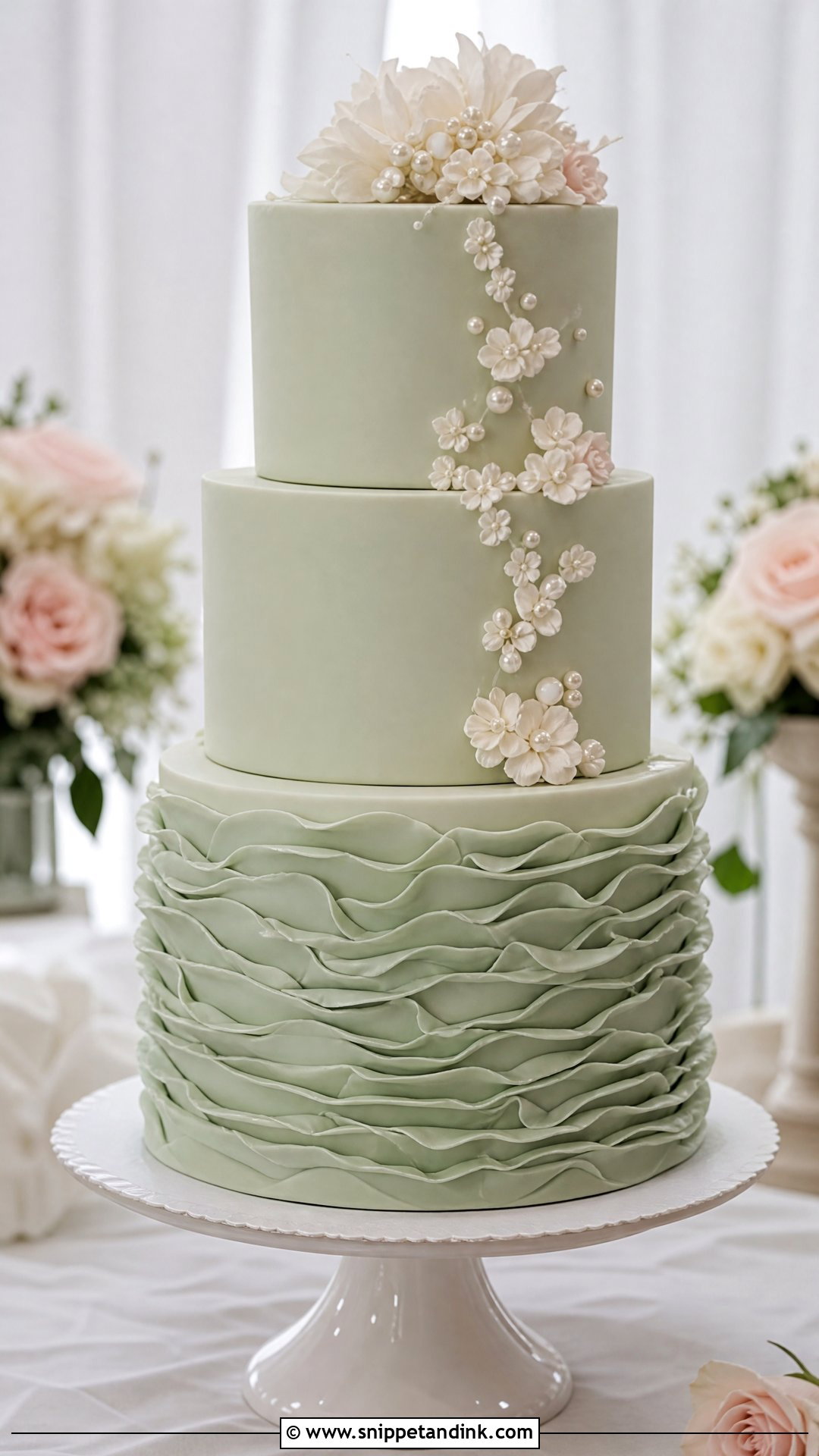 Sage Green Wedding Cake With Ruffles - Snippet and Ink - 20 Sage Green Wedding Cake Ideas