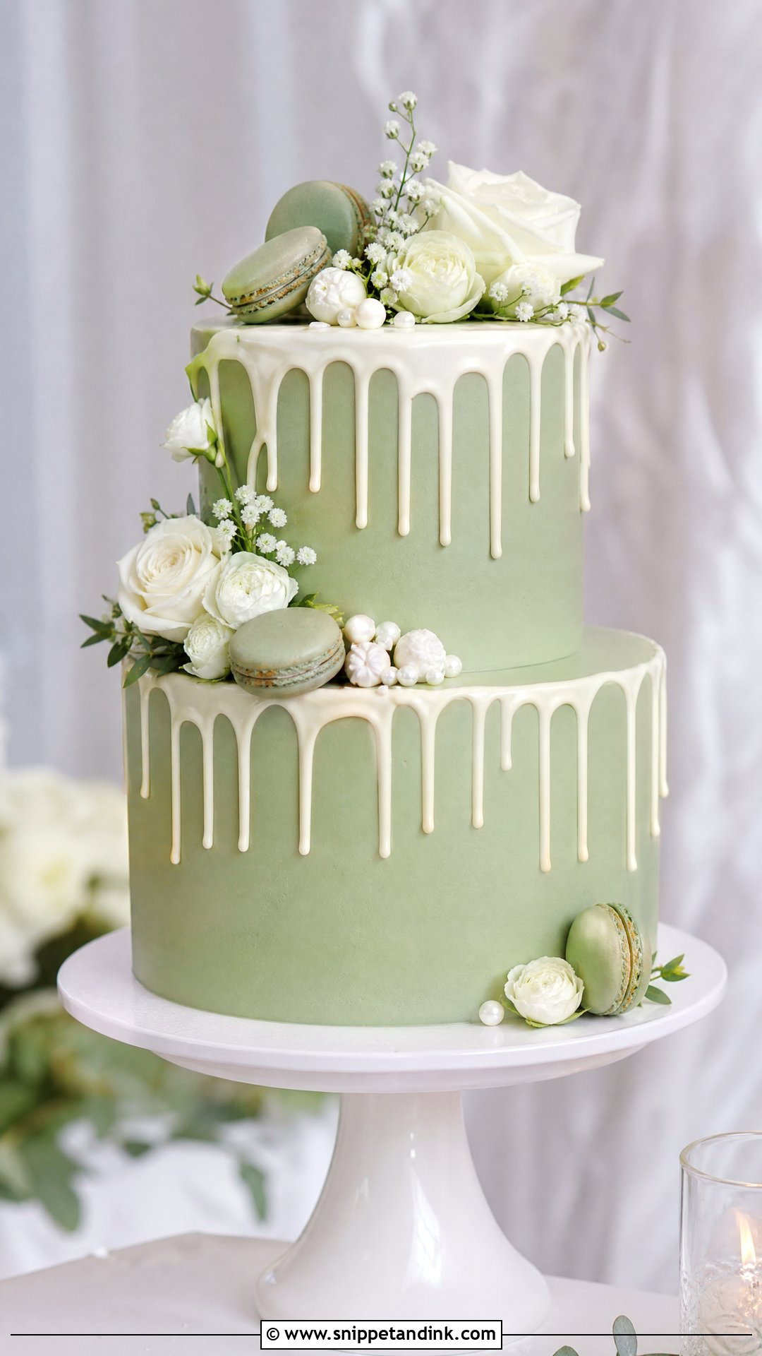 Sage Green Wedding Cake With White Drip - Snippet and Ink - 20 Sage Green Wedding Cake Ideas