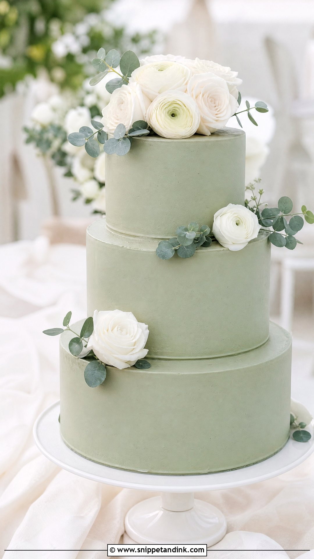 Sage Green Wedding Cake With White Flowers - Snippet and Ink - 20 Sage Green Wedding Cake Ideas