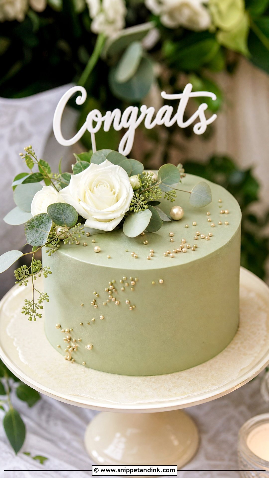 Sage Green Wedding Congrats Cake - Snippet and Ink - 30 Congrats Cake Ideas for Wedding