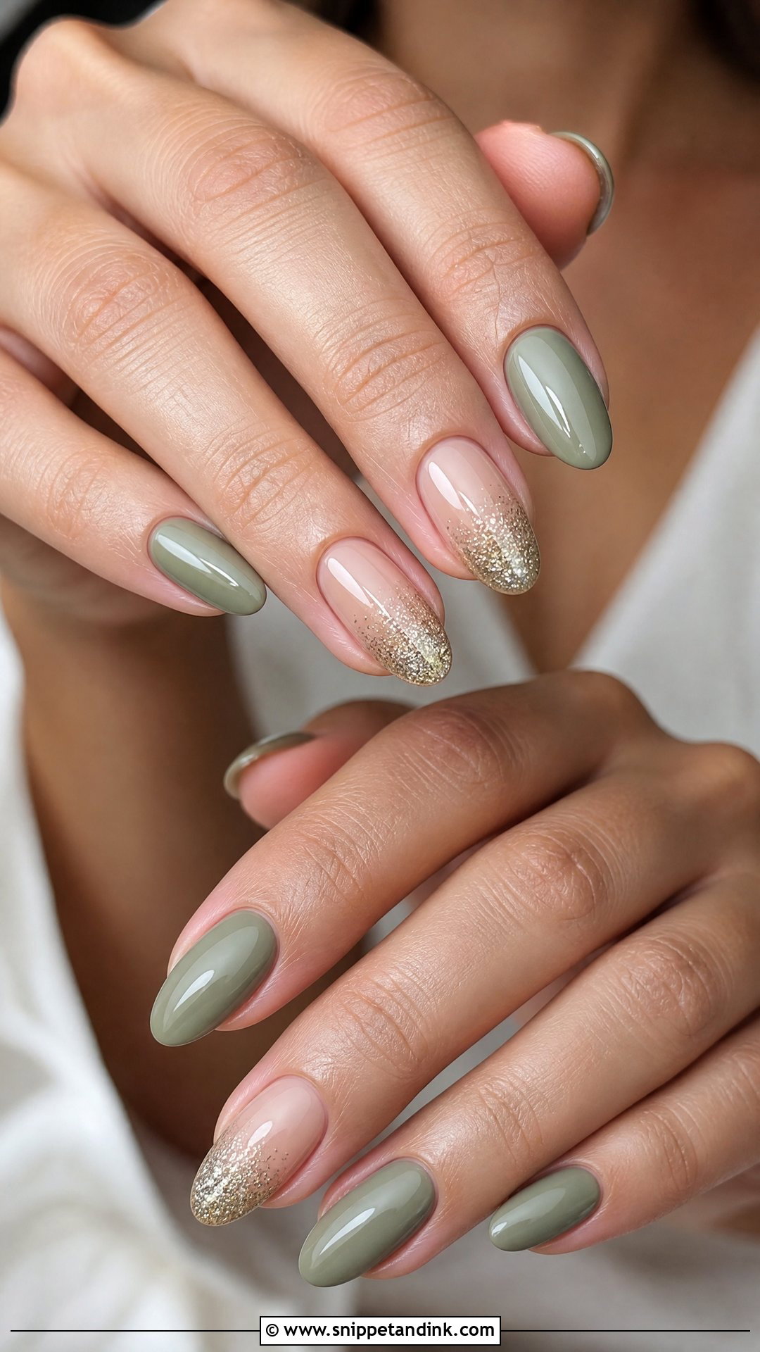 Sage Green Wedding Nails With Glitter - Snippet and Ink - 25 Sage Green Wedding Nails