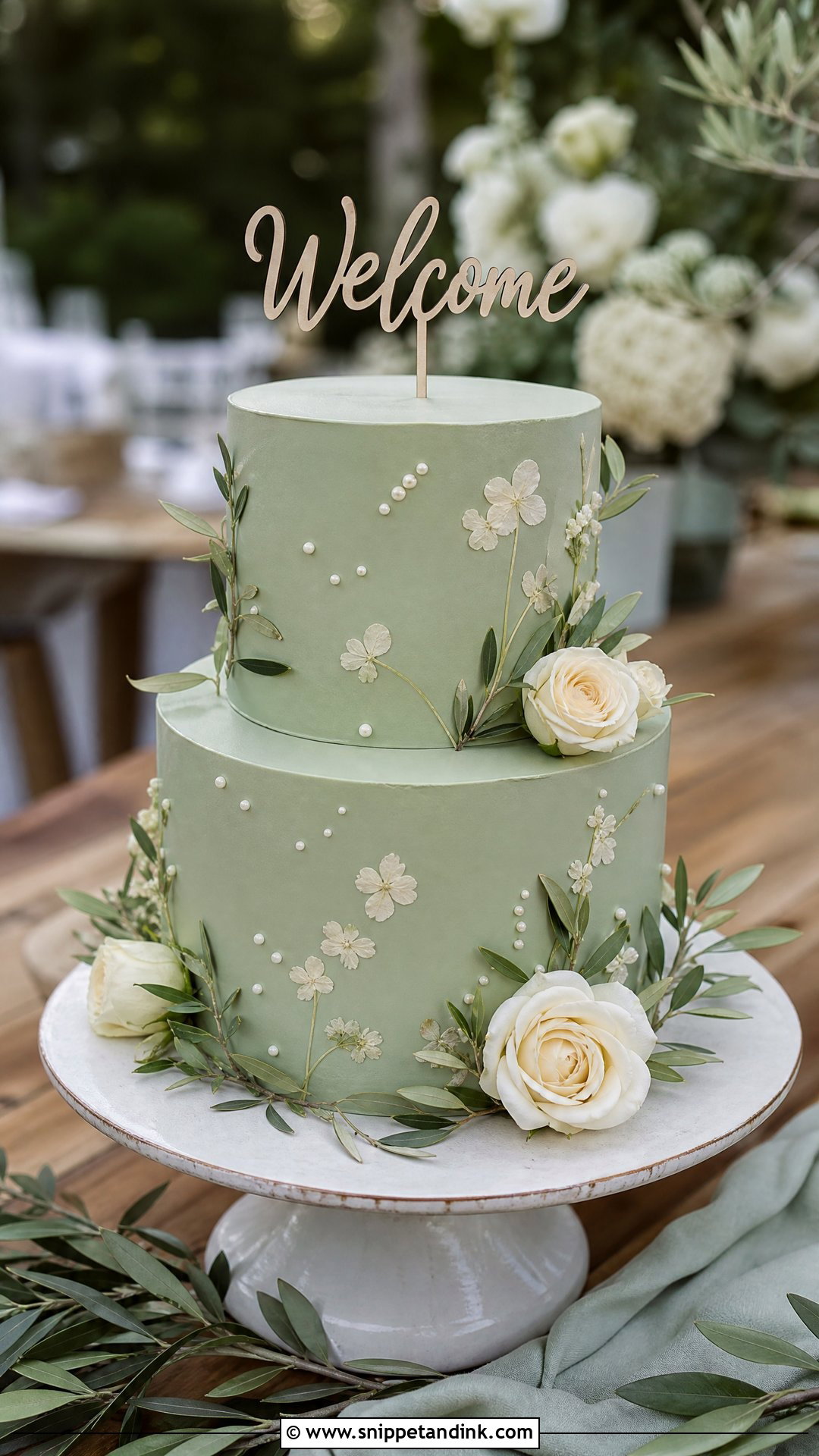 Sage Green Welcome Wedding Cake - Snippet and Ink - 30 Welcome Cake Ideas for Wedding