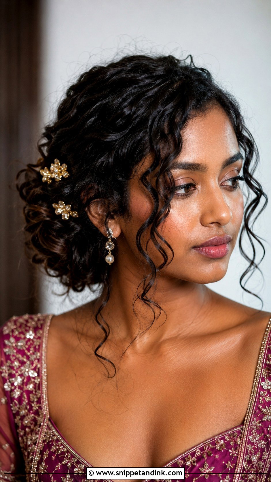 Sangeet Bridesmaid Curly Hair Updo - Snippet and Ink - 30 Sangeet Bridesmaid Hairstyles Hair
