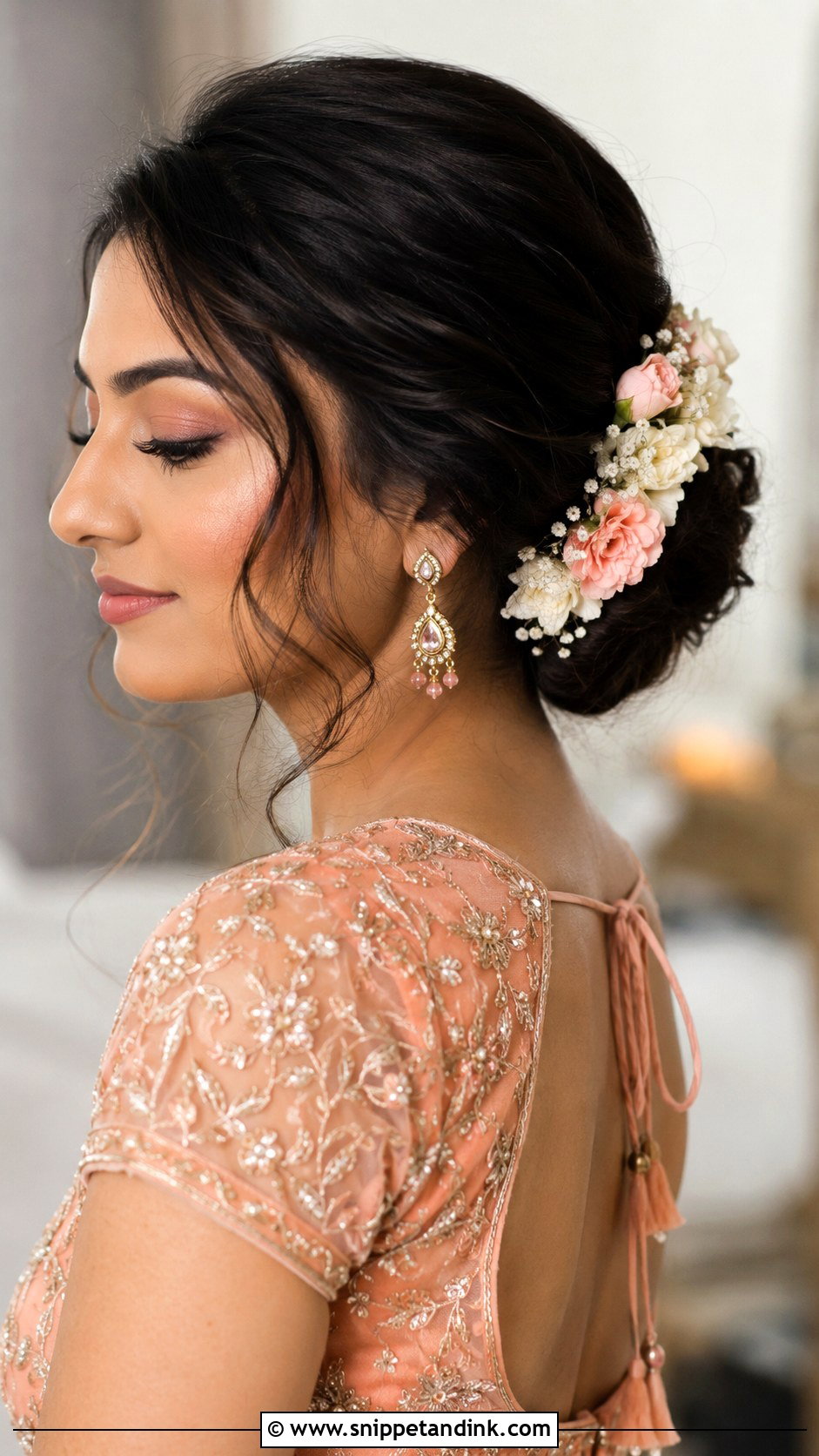 Sangeet Bridesmaid Floral Bun - Snippet and Ink - 30 Sangeet Bridesmaid Hairstyles Hair