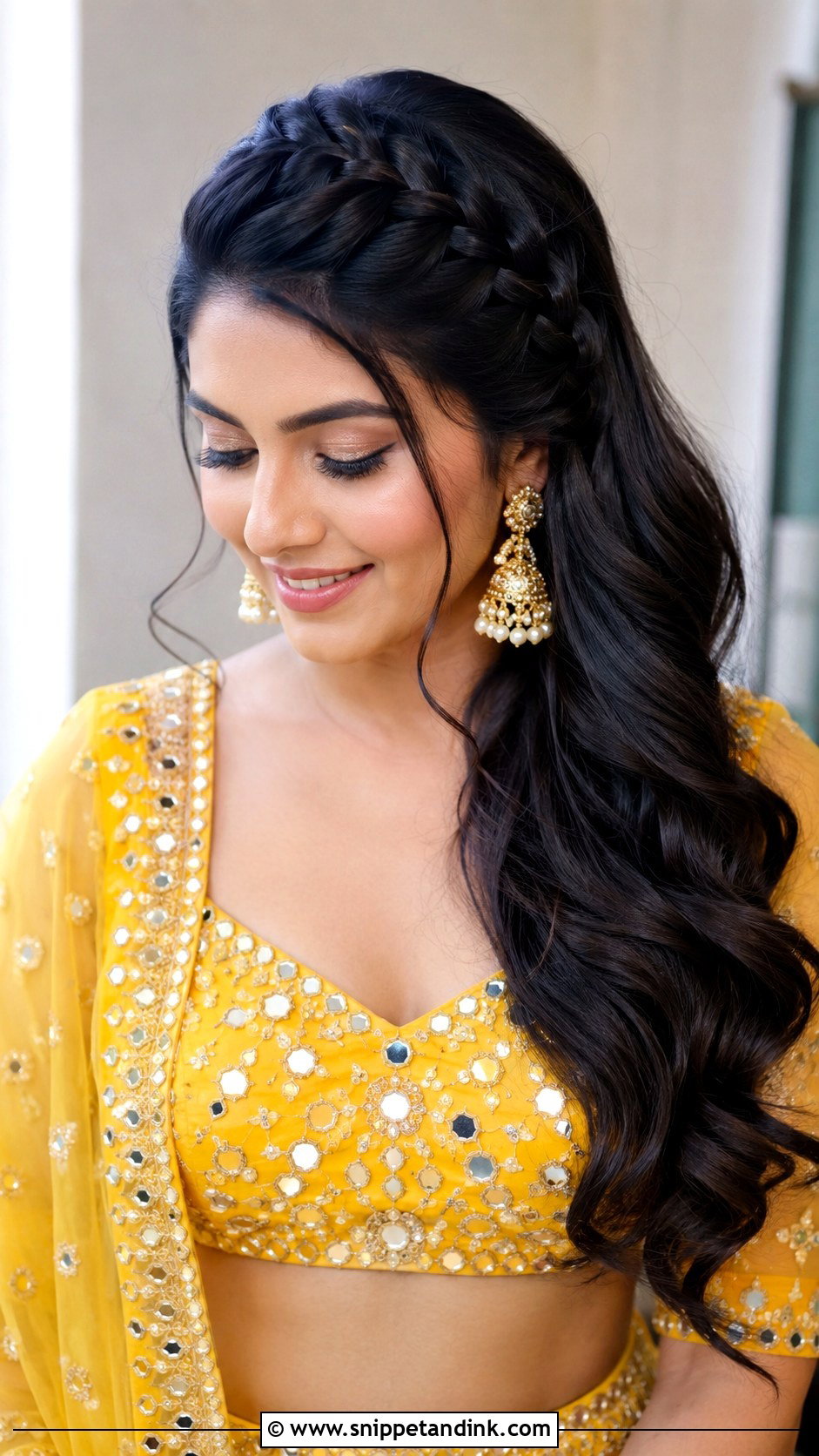 Sangeet Bridesmaid Front Braid With Waves - Snippet and Ink - 30 Sangeet Bridesmaid Hairstyles Hair
