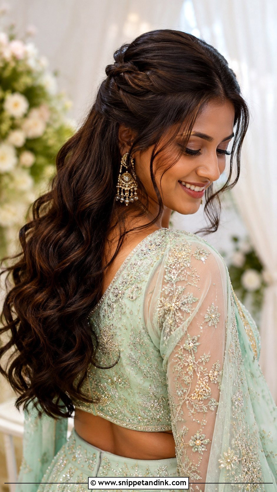 Sangeet Bridesmaid Half Up Half Down Hair - Snippet and Ink - 30 Sangeet Bridesmaid Hairstyles Hair