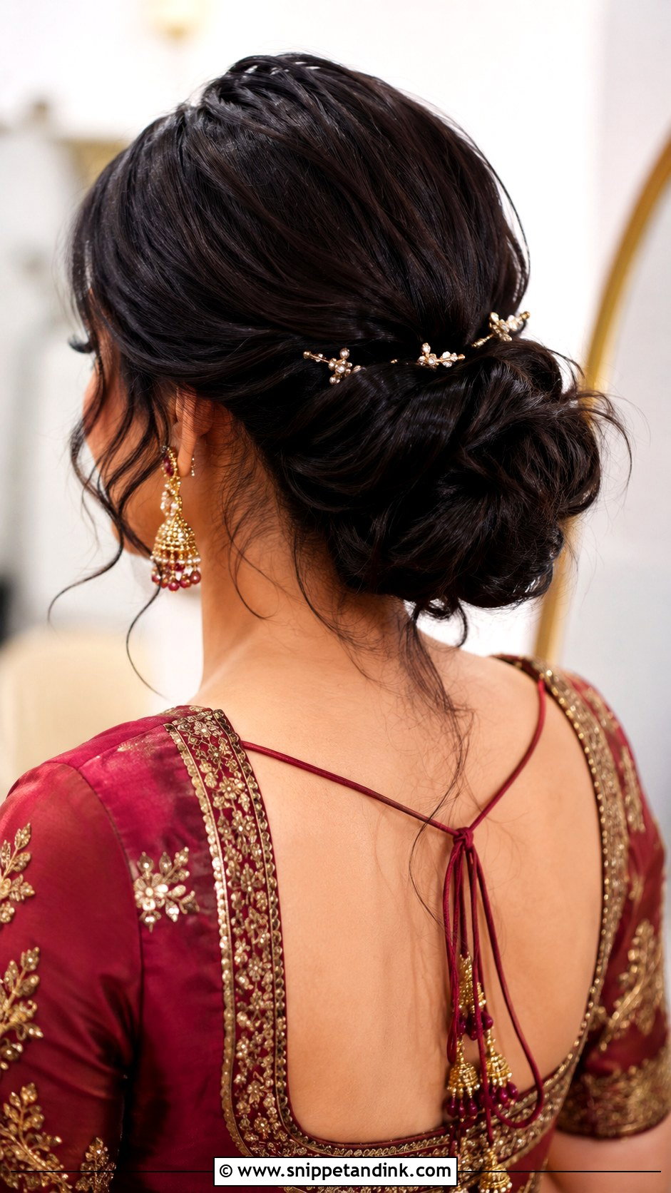 Sangeet Bridesmaid Low Bun - Snippet and Ink - 30 Sangeet Bridesmaid Hairstyles Hair
