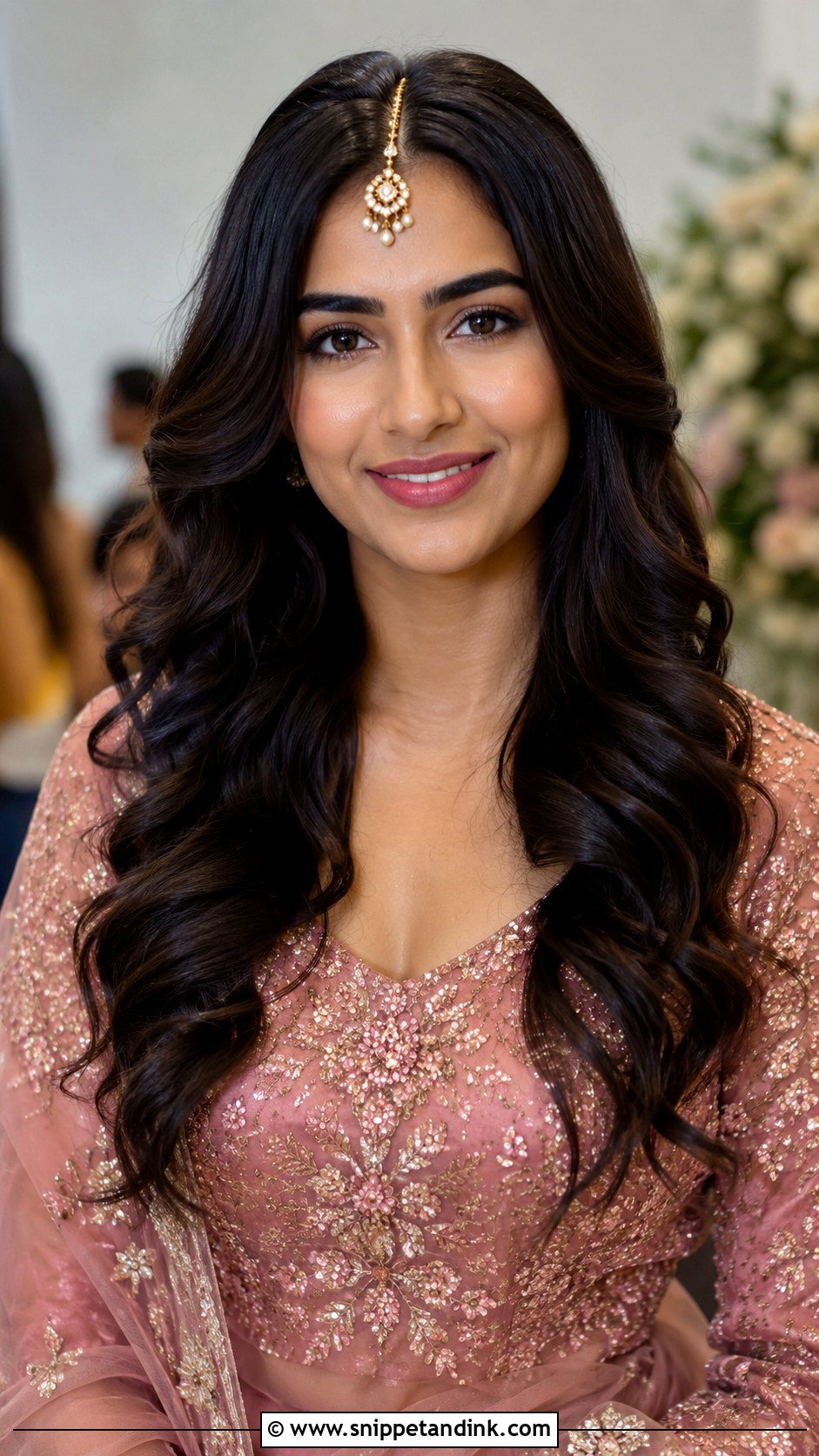 Sangeet Bridesmaid Open Hair With Maang Tikka - Snippet and Ink - 30 Sangeet Bridesmaid Hairstyles Hair