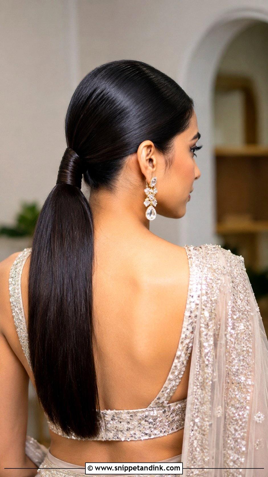 Sangeet Bridesmaid Sleek Ponytail - Snippet and Ink - 30 Sangeet Bridesmaid Hairstyles Hair