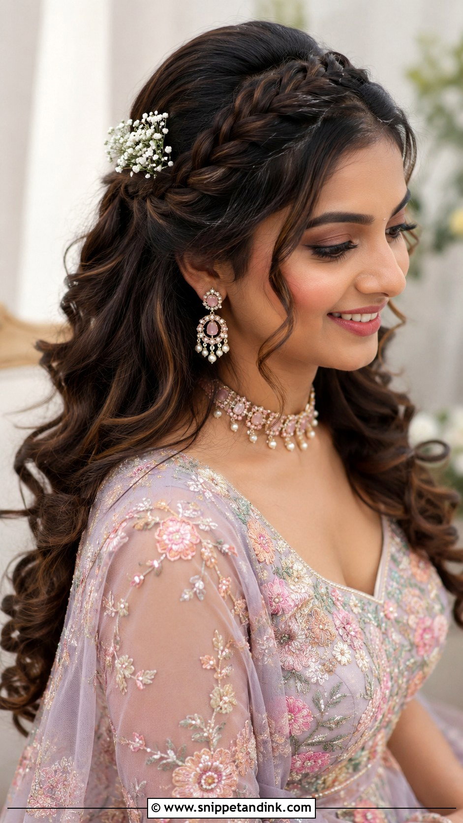 Sangeet Hairstyle With Crown Braid - Snippet and Ink - 15 Hairstyles for Sangeet Indian Weddings