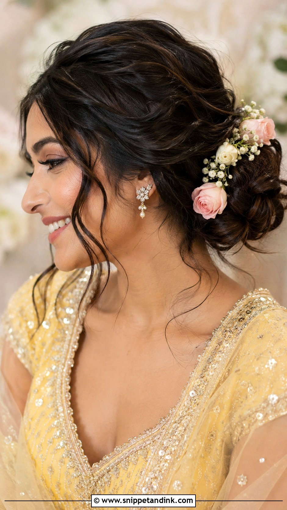 Sangeet Hairstyle With Floral Accessories - Snippet and Ink - 15 Hairstyles for Sangeet Indian Weddings