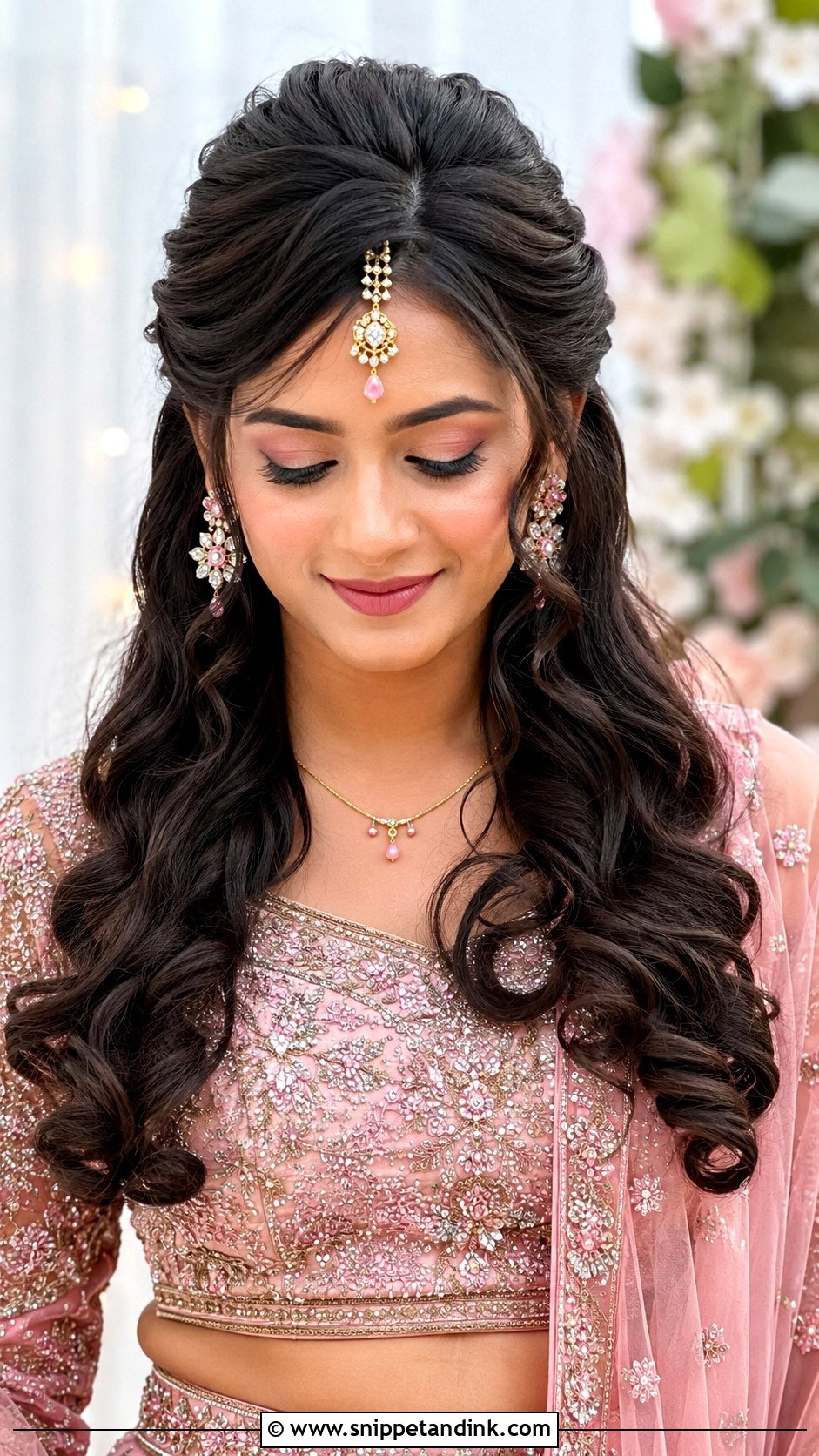 Sangeet Hairstyle With Half Up Curls - Snippet and Ink - 15 Hairstyles for Sangeet Indian Weddings