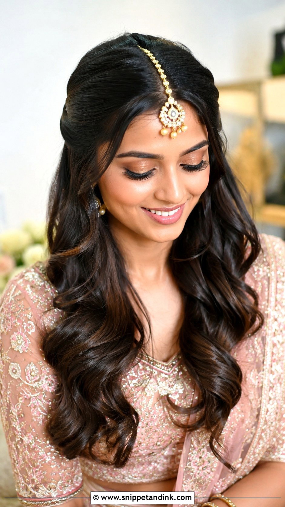 Sangeet Hairstyle With Maang Tikka - Snippet and Ink - 15 Hairstyles for Sangeet Indian Weddings