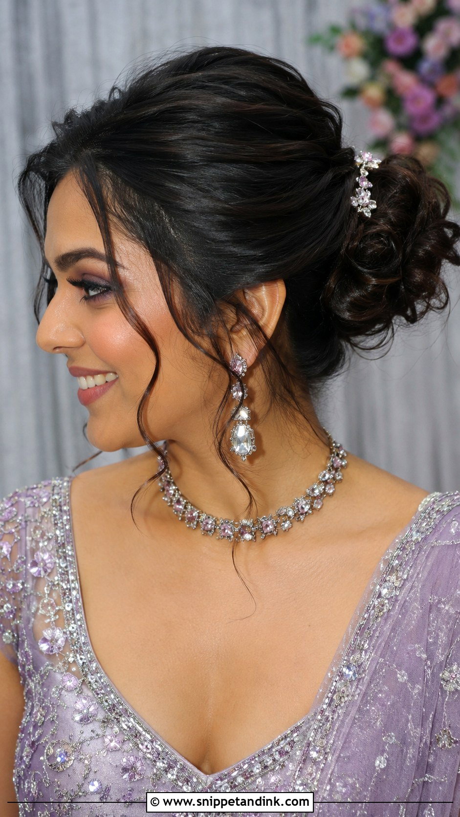 Sangeet Hairstyle With Messy Bun - Snippet and Ink - 15 Hairstyles for Sangeet Indian Weddings