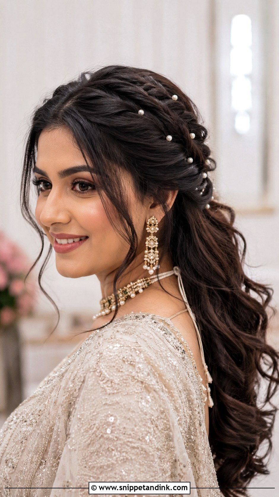 Sangeet Hairstyle With Pearl Pins - Snippet and Ink - 15 Hairstyles for Sangeet Indian Weddings