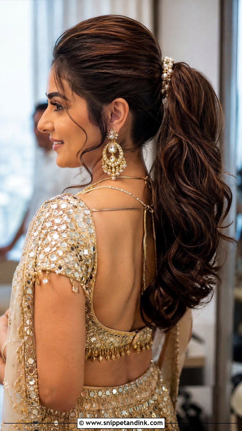 Sangeet Hairstyle With Voluminous Ponytail - Snippet and Ink - 15 Hairstyles for Sangeet Indian Weddings