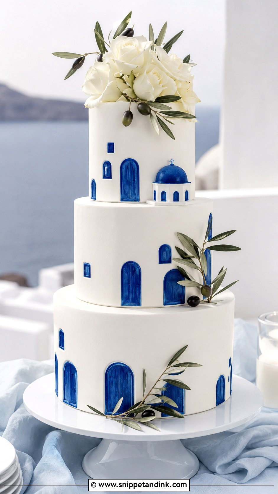Santorini Blue And White Wedding Cake - Snippet and Ink - 20 Greek Theme Cake Ideas for Wedding